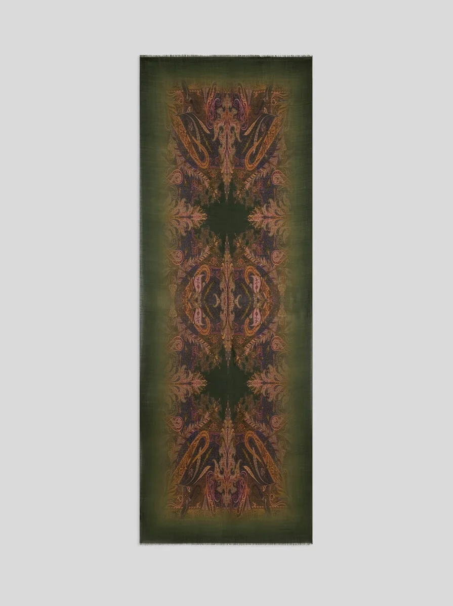 WOOL SCARF WITH FADED PRINT AND PAISLEY MOTIF - 1