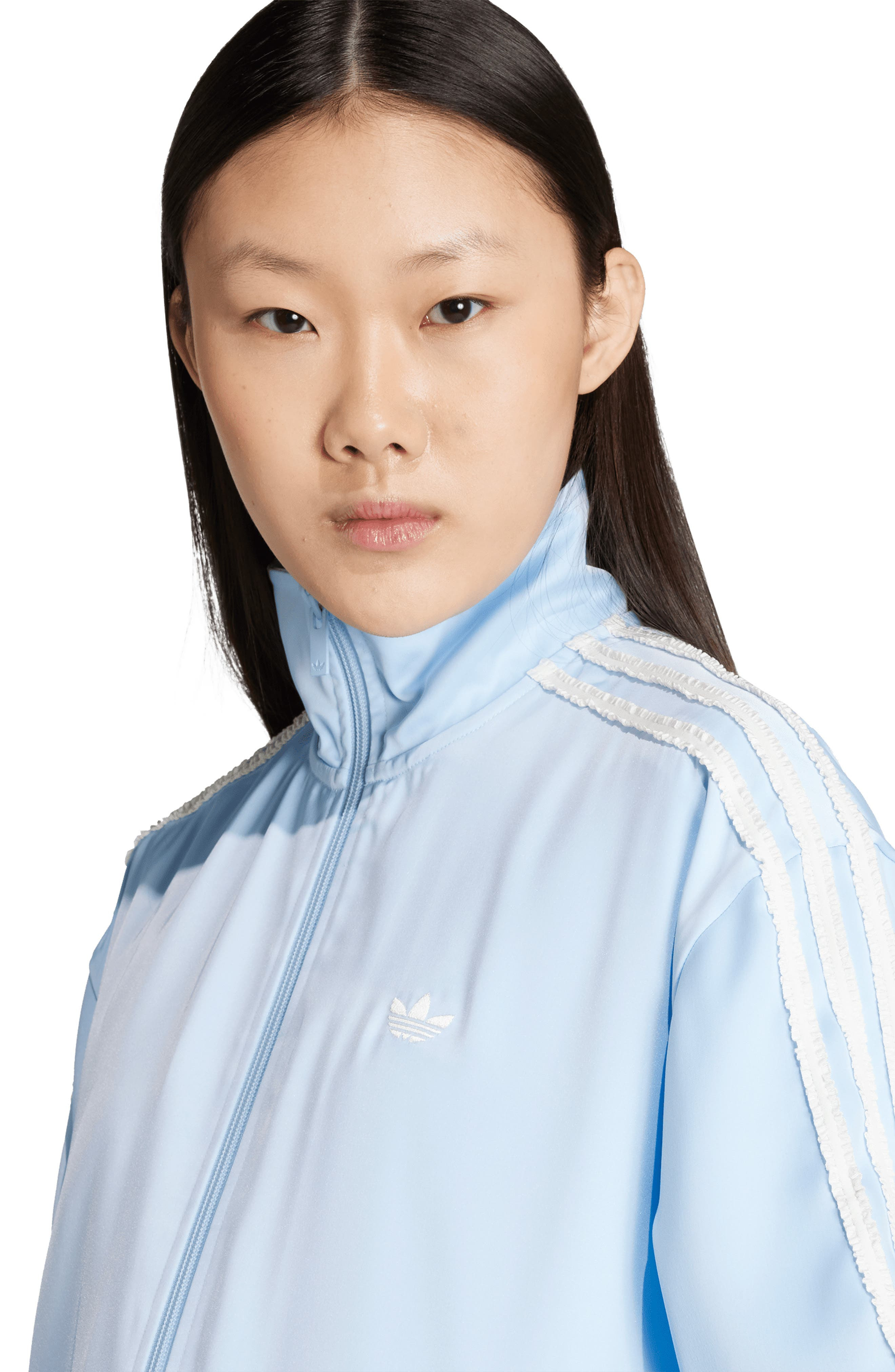 adidas Ruffle 3-Stripes Satin Track Jacket in Clear Sky at Nordstrom - 6