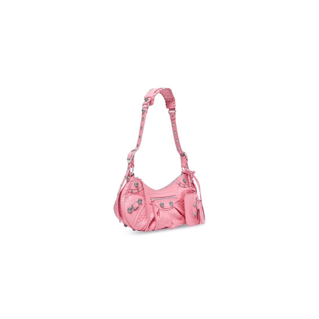 Women's Le Cagole Small Shoulder Bag Crocodile Embossed in Pink - 2