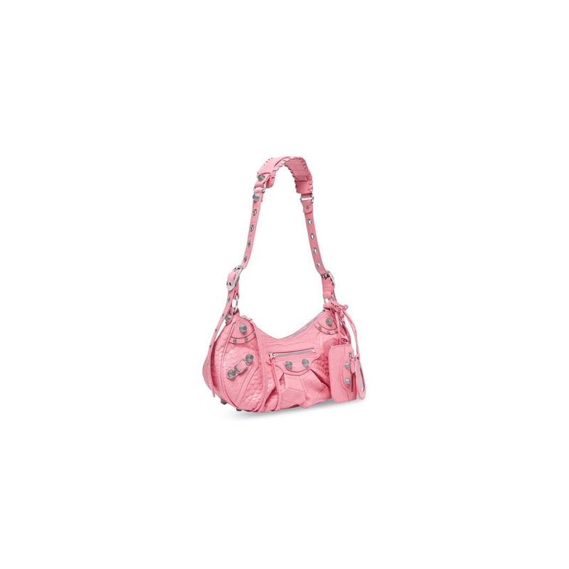 BALENCIAGA Women's Le Cagole Small Shoulder Bag Crocodile Embossed in Pink outlook