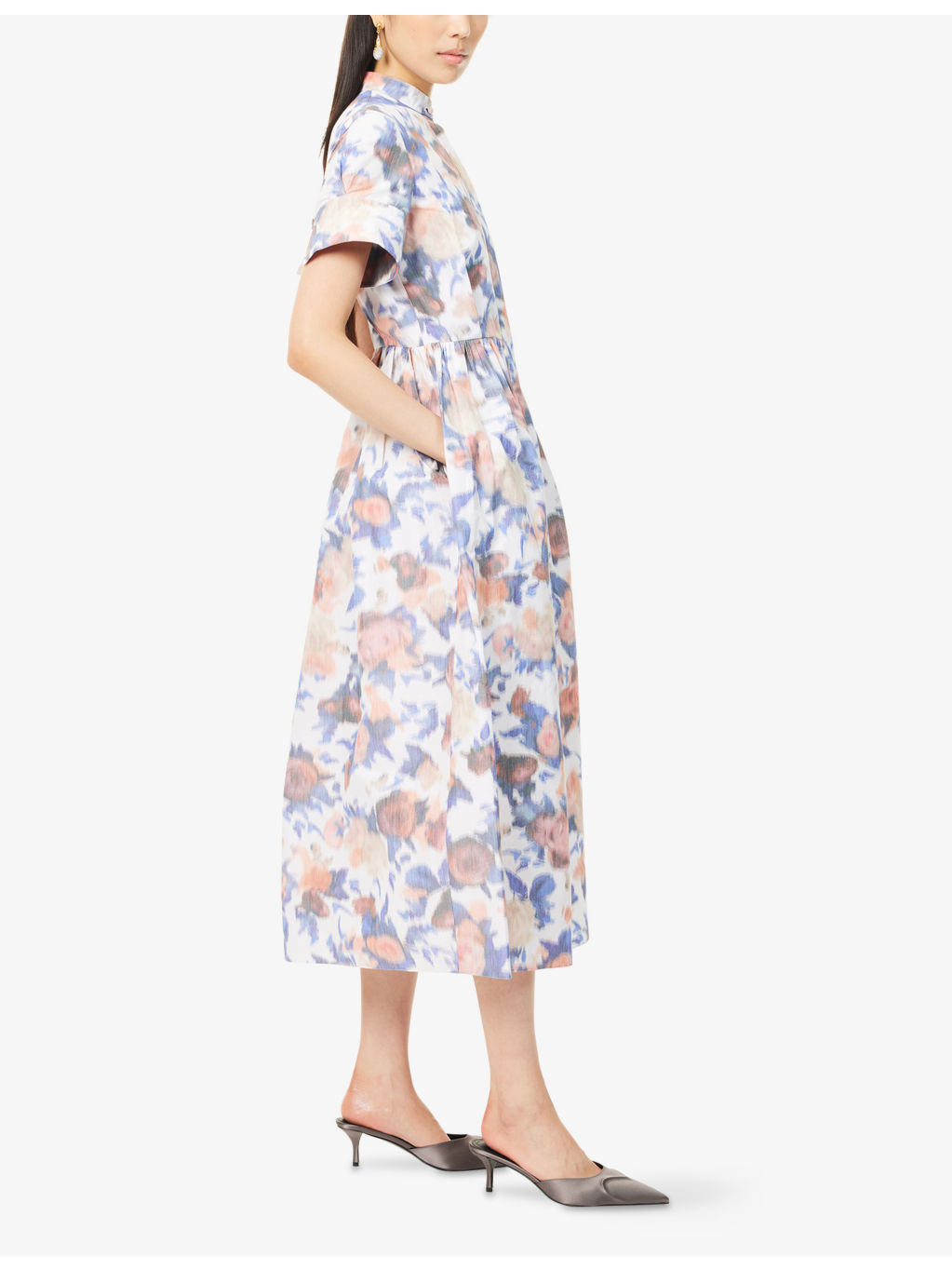 Floral Short-Sleeves Cotton-Blend Midi Dress - 3