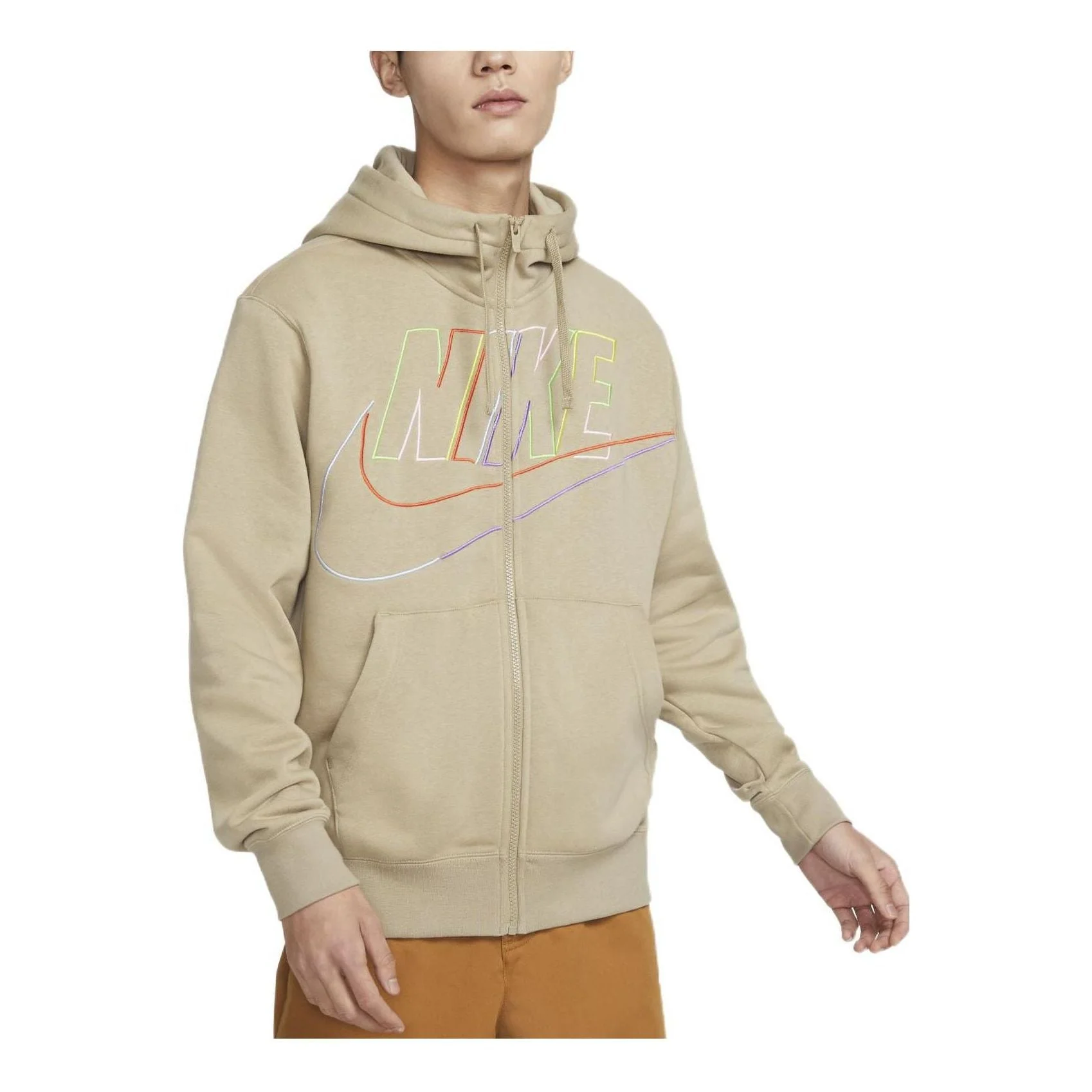Nike Big Logo Sportswear Club Fleece Full-Zip Hoodie 'Khaki' DX0536-247 - 1