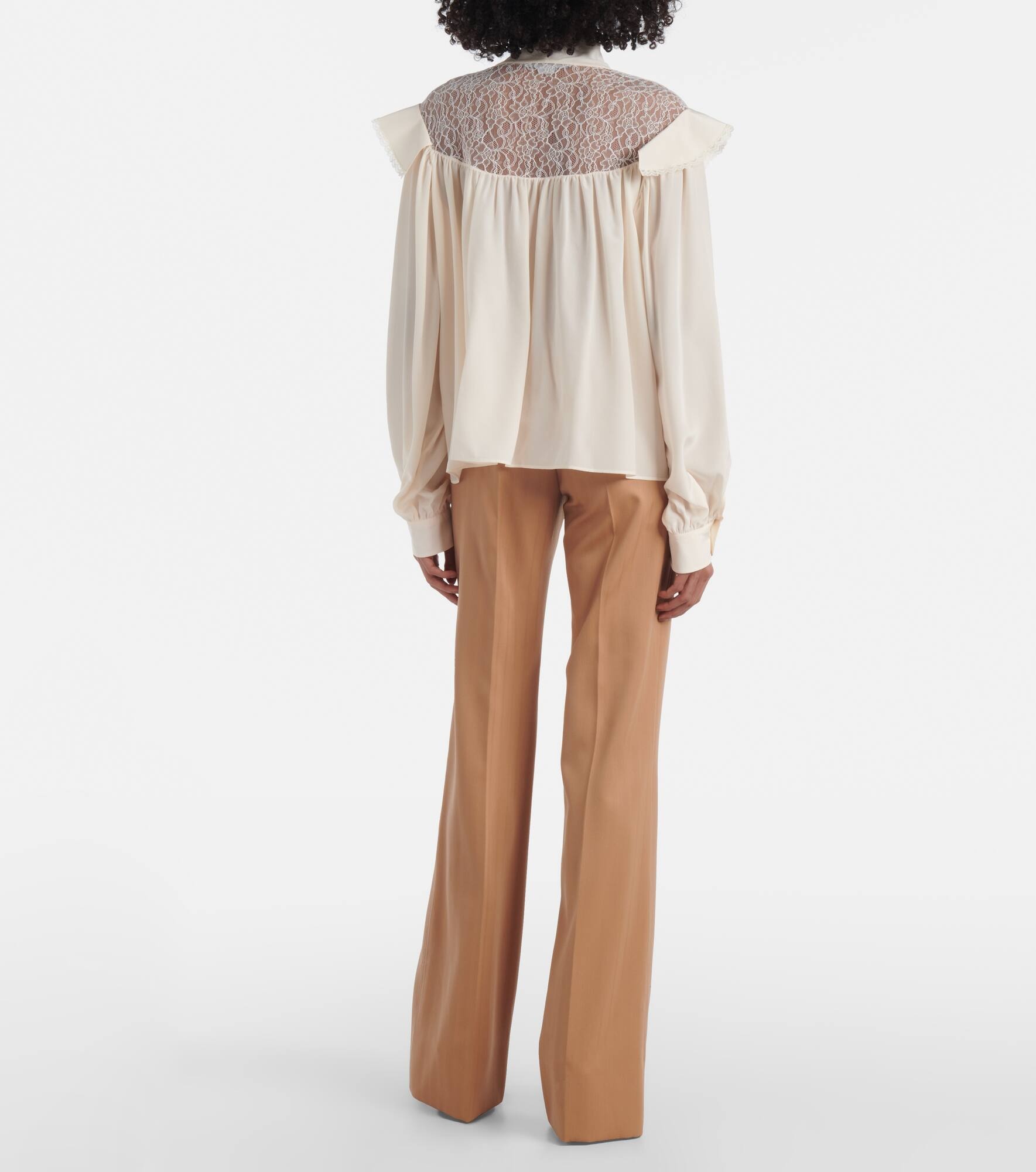 Bow-detail lace-trimmed silk blouse - 3