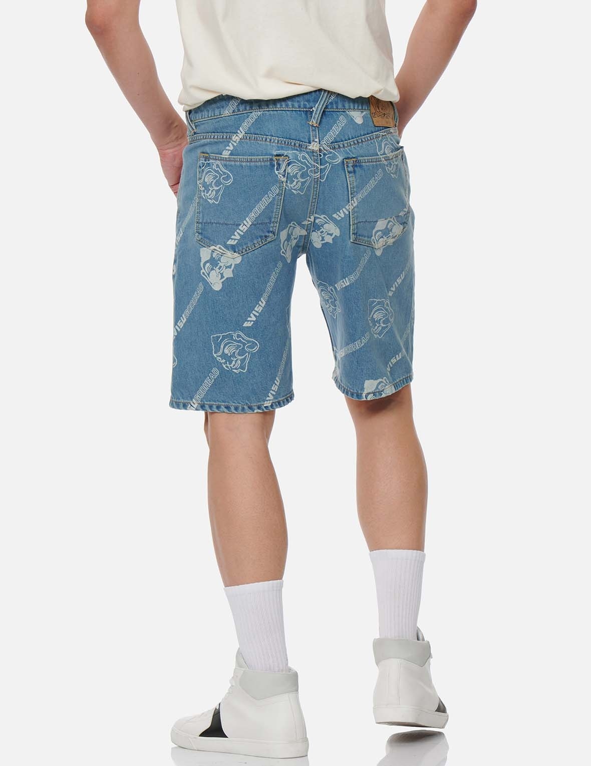 ALLOVER GODHEAD DISCHARGE PRINT DENIM SHORTS - 4