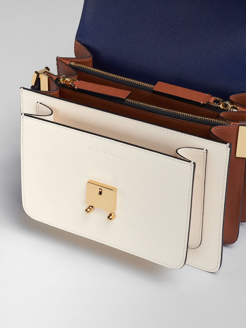 TRUNK MEDIUM BAG IN BLUE WHITE AND BROWN SAFFIANO LEATHER - 4