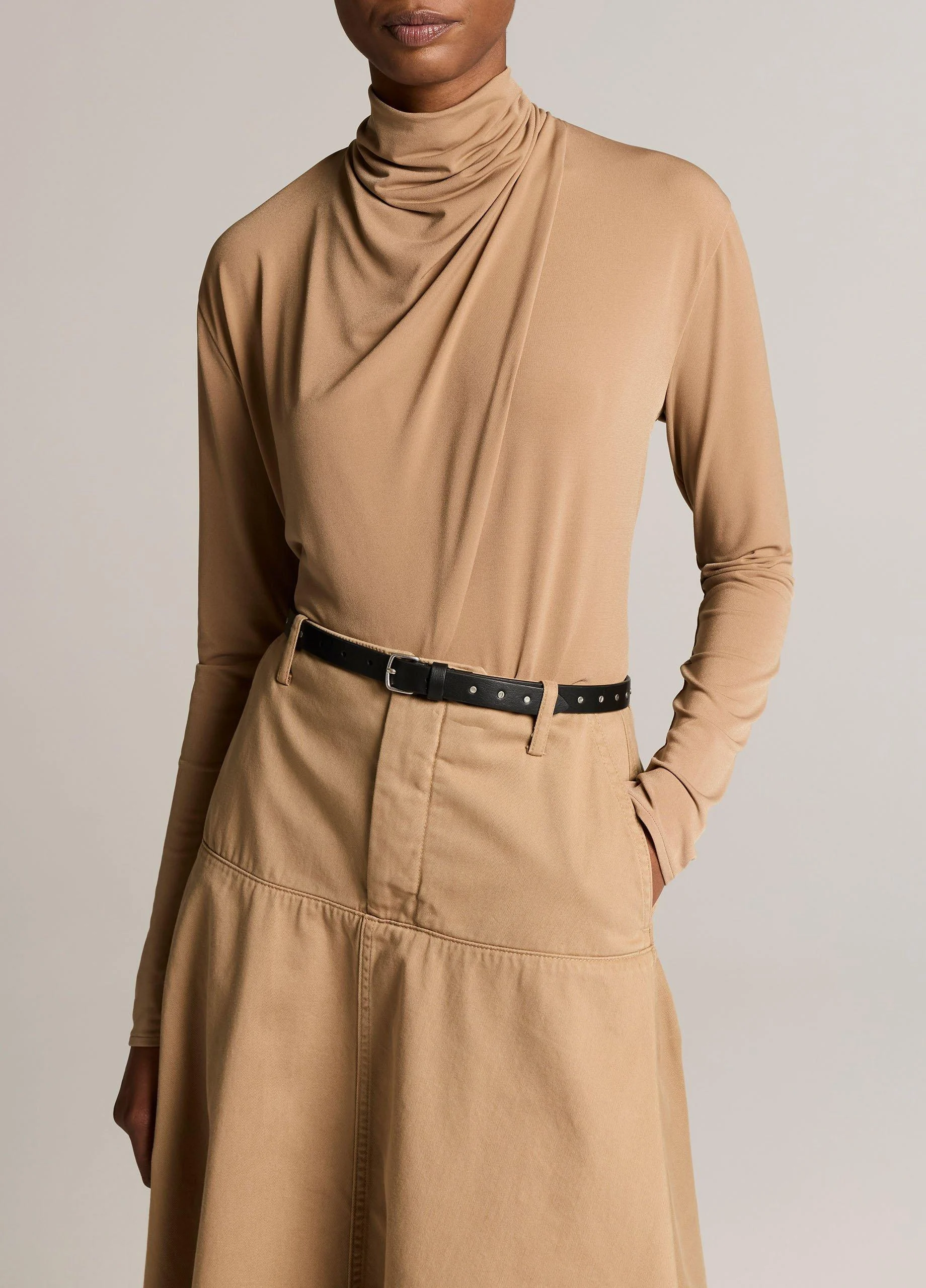 Draped-Neck Long-Sleeve Top - 1