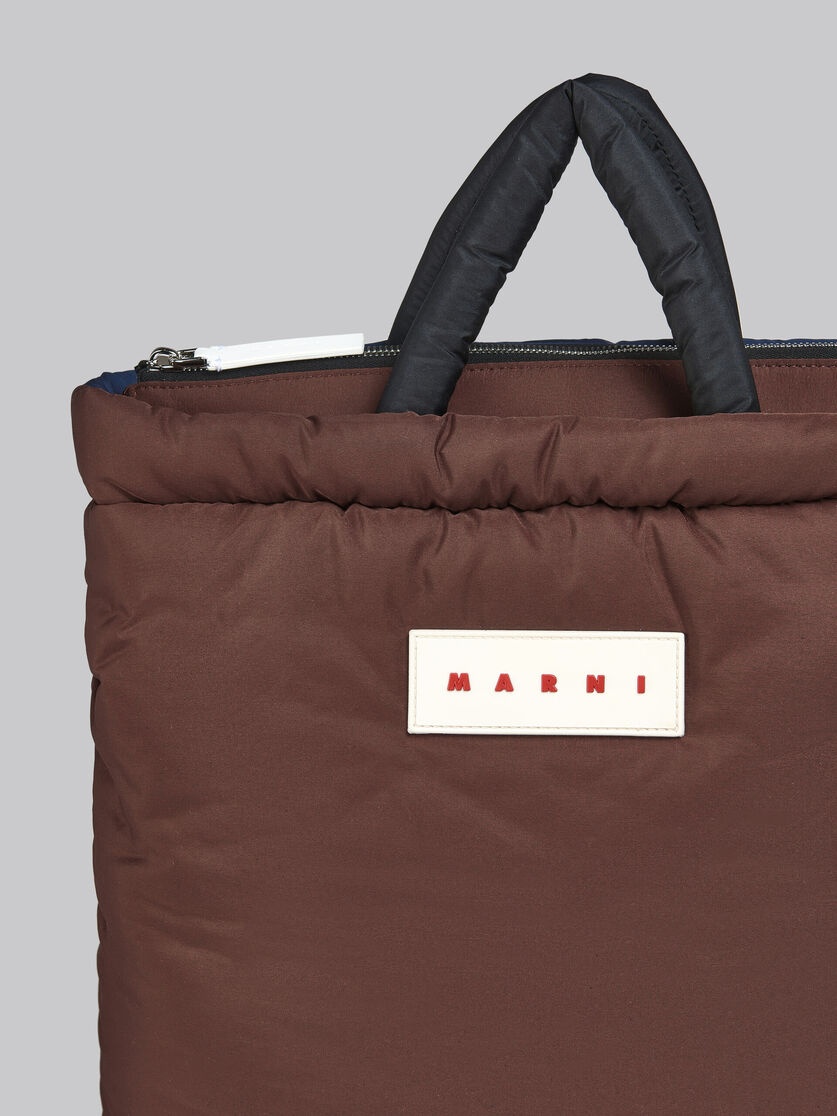BROWN, BLUE AND BLACK PUFF TOTE BAG - 5