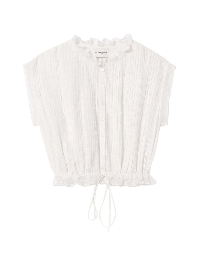 lace-trim pleated shirt 1
