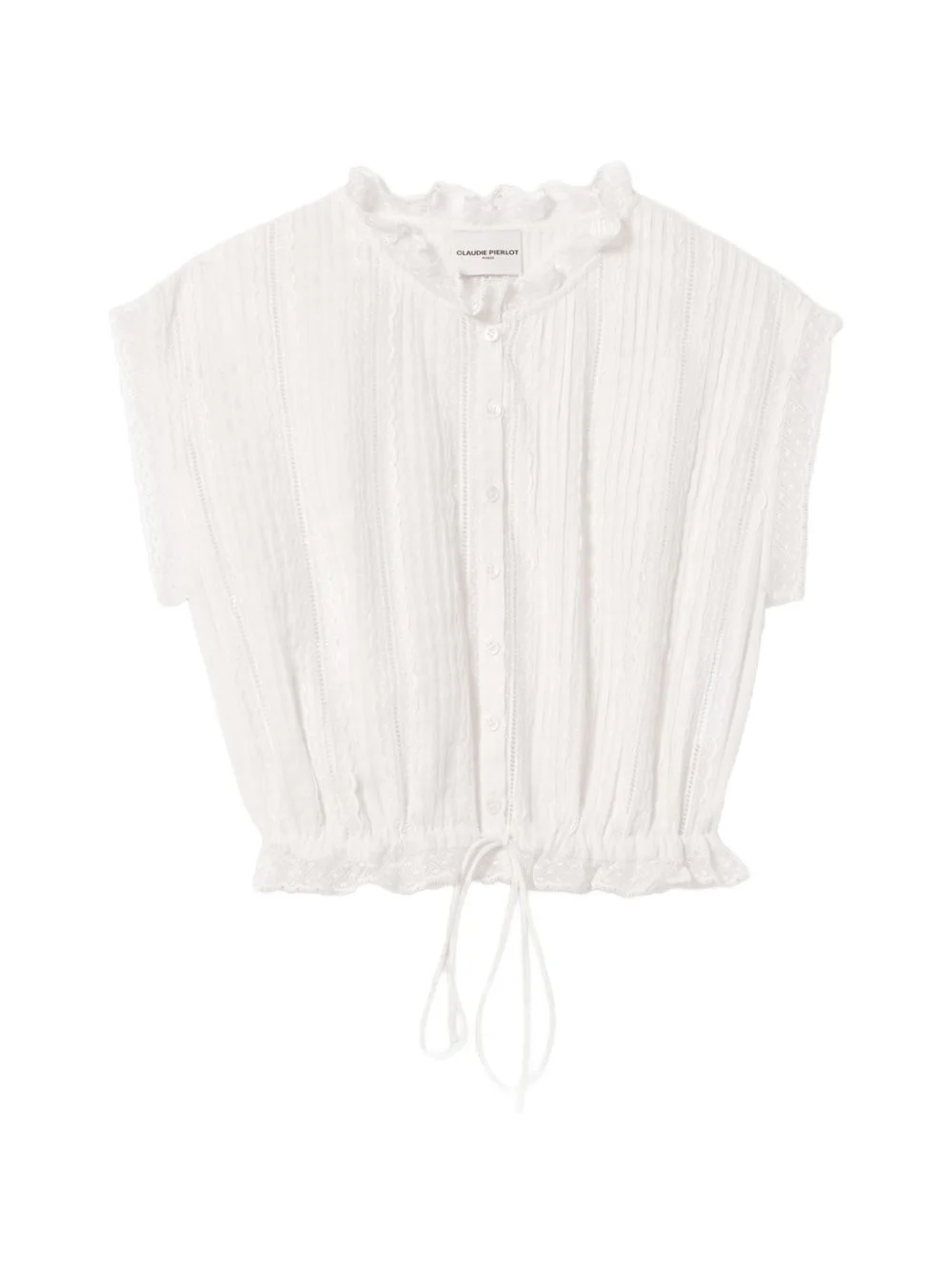 lace-trim pleated shirt - 1