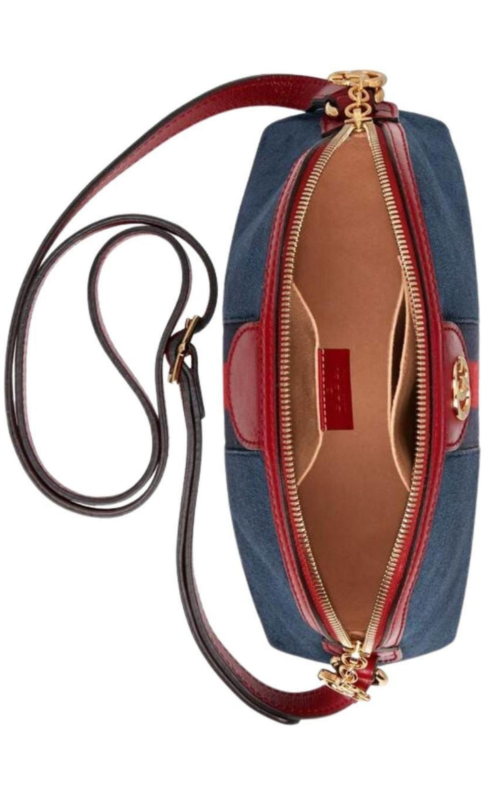 Navy Leather Suede Ophidia Shoulder Bag - 7