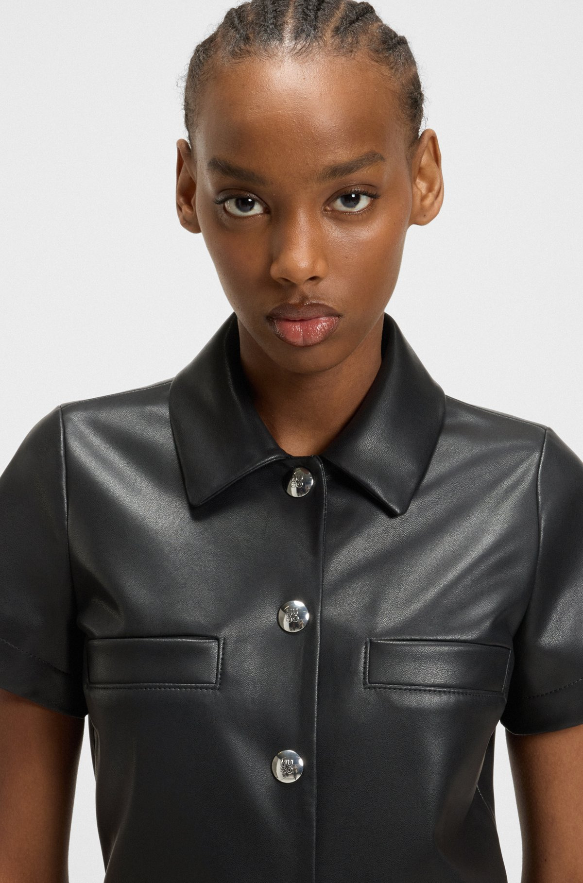 SHIRT DRESS IN FAUX LEATHER WITH PRESS-STUD BUTTONS - 5