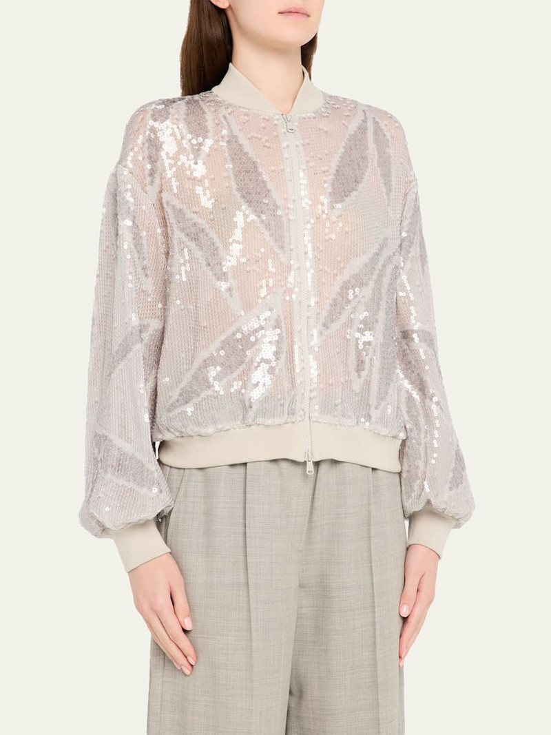 Brunello Cucinelli Sequined Silk Organza Bomber Jacket outlook