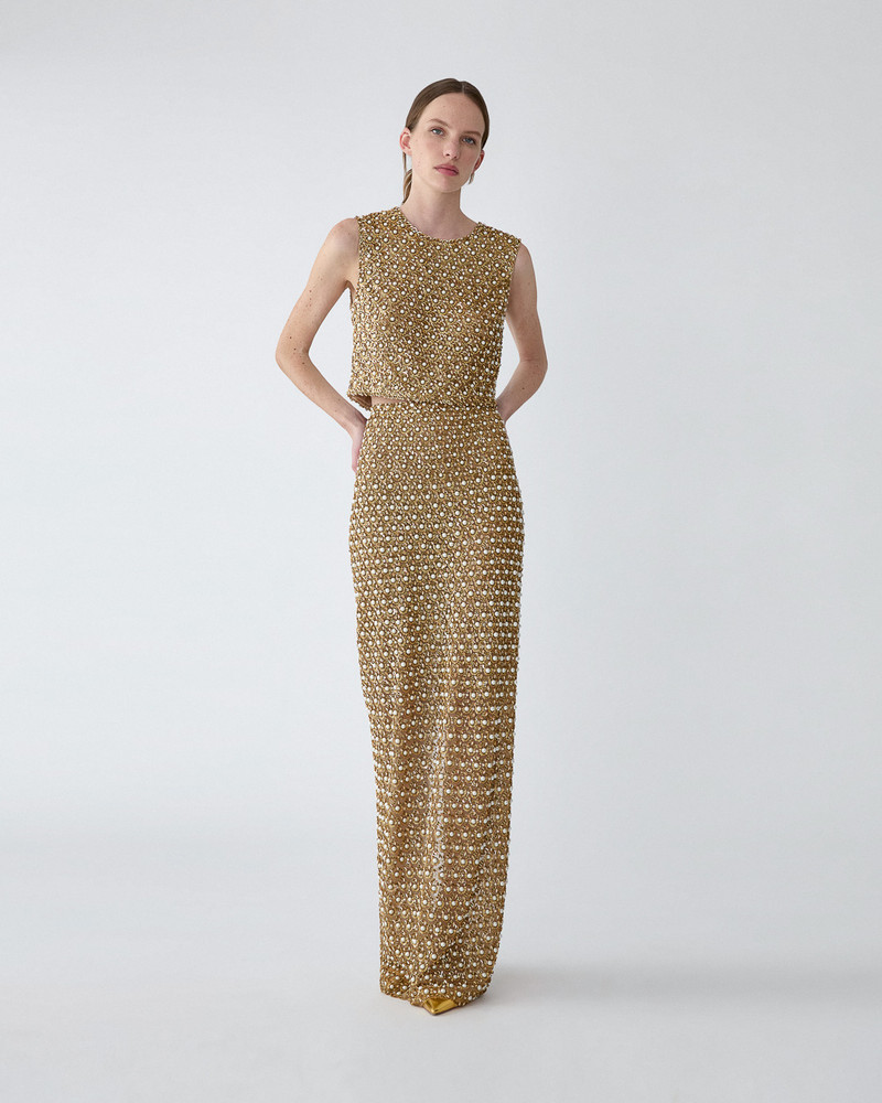 CAROLINA HERRERA Gold Embellished Cropped Top outlook