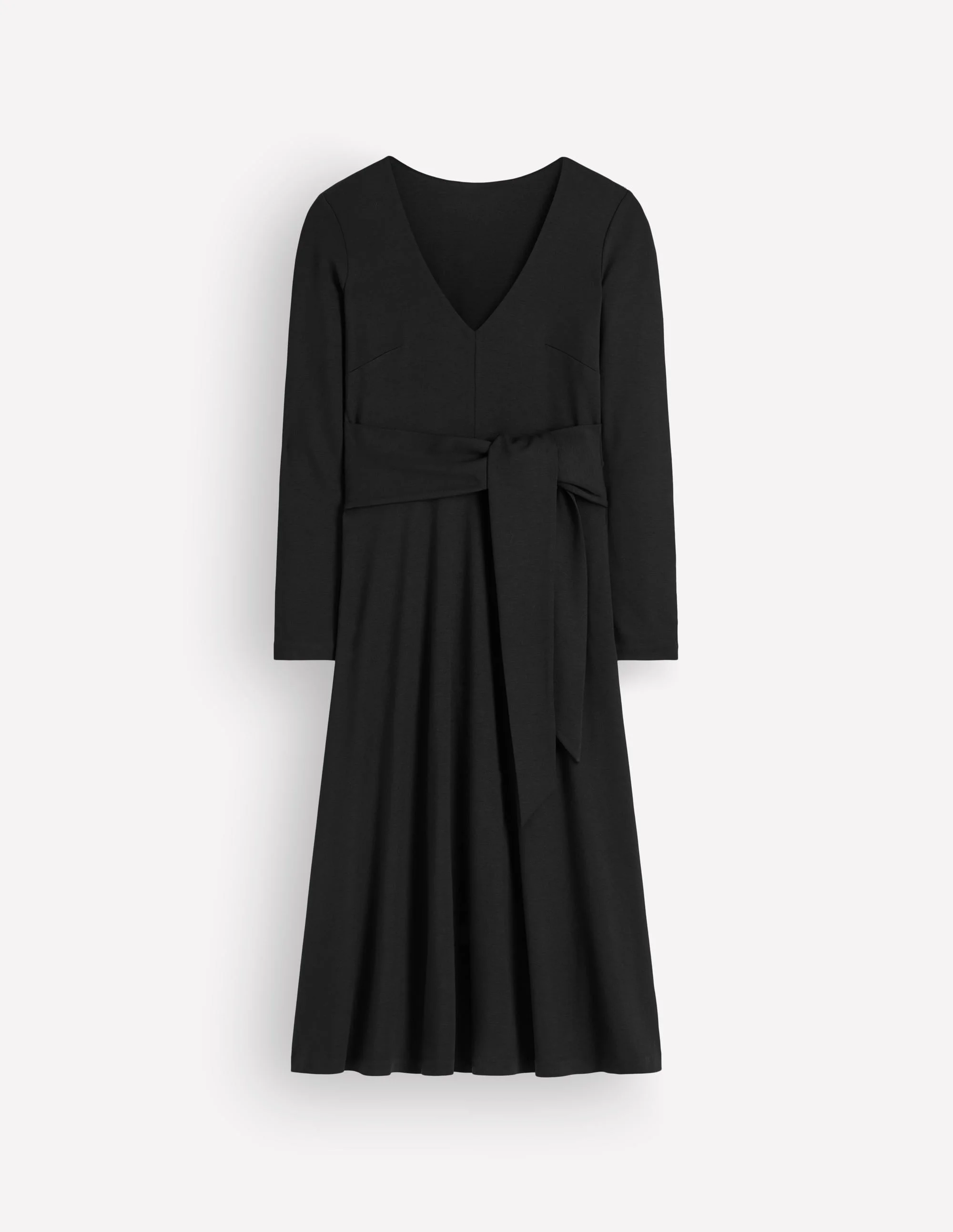 Tie Waist Ponte Dress-Black - 1