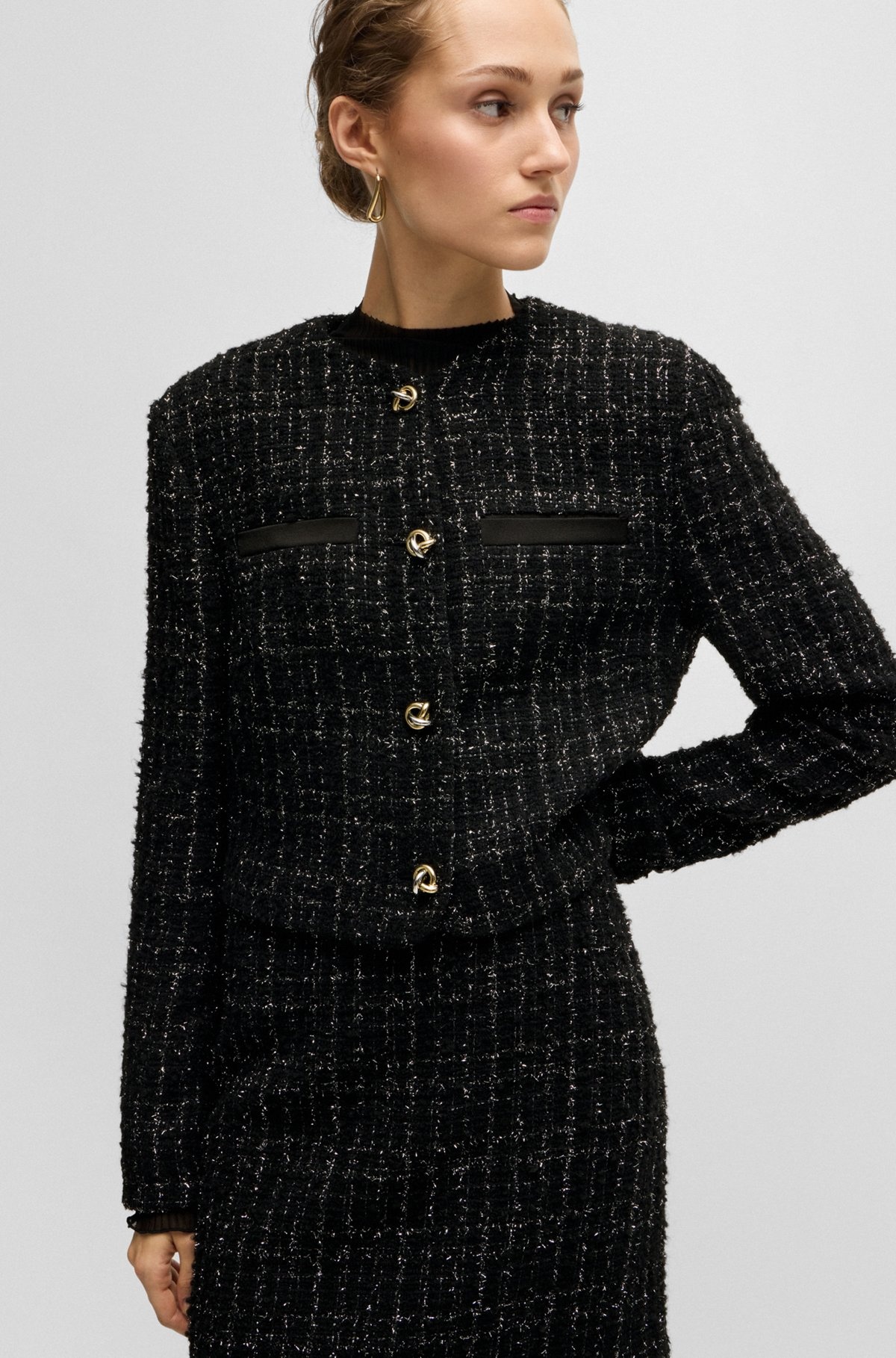 COLLARLESS JACKET IN SPARKLE-EFFECT TWEED - 6