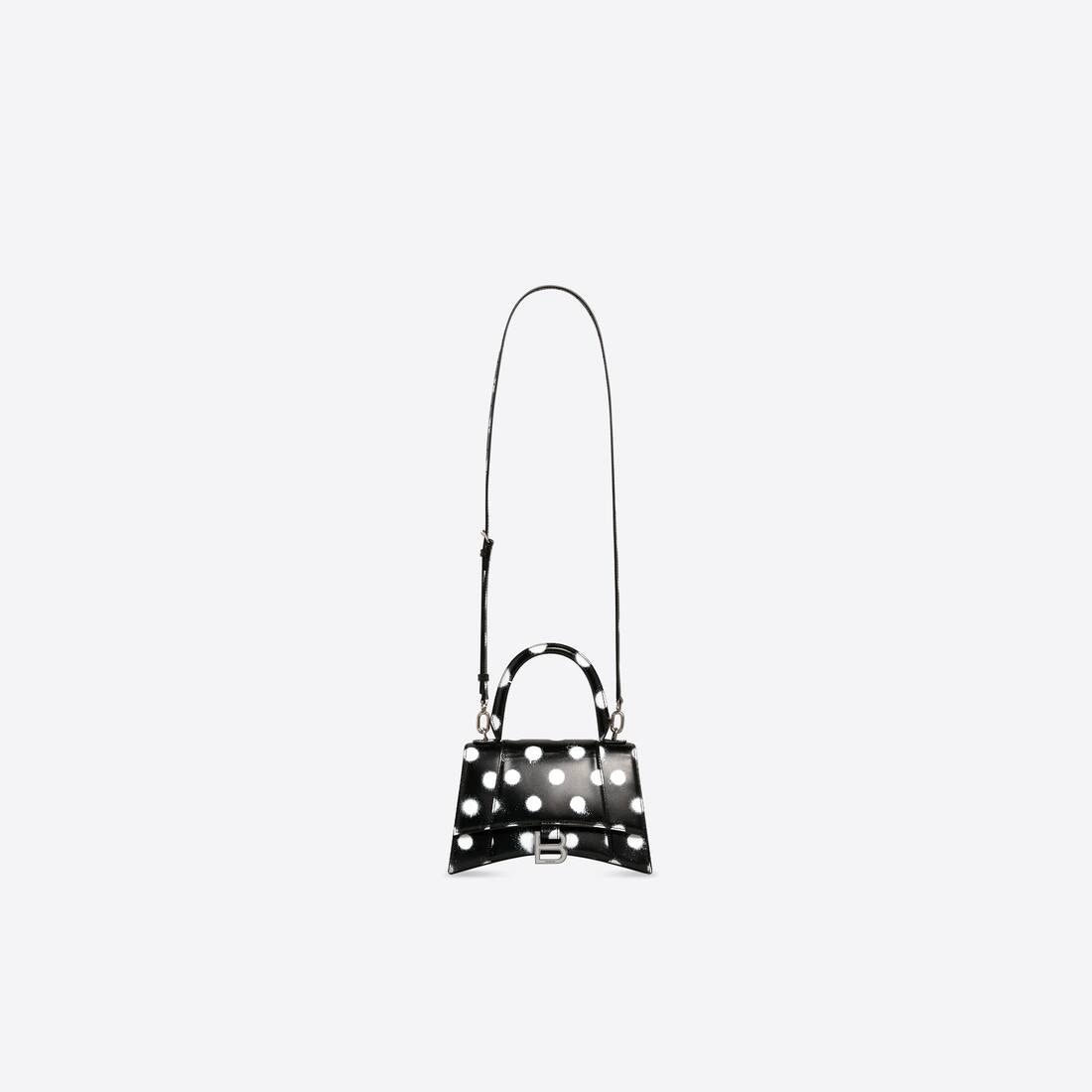 Women's Hourglass Small Handbag Sprayed Polka Dots Printed Box in Black - 4