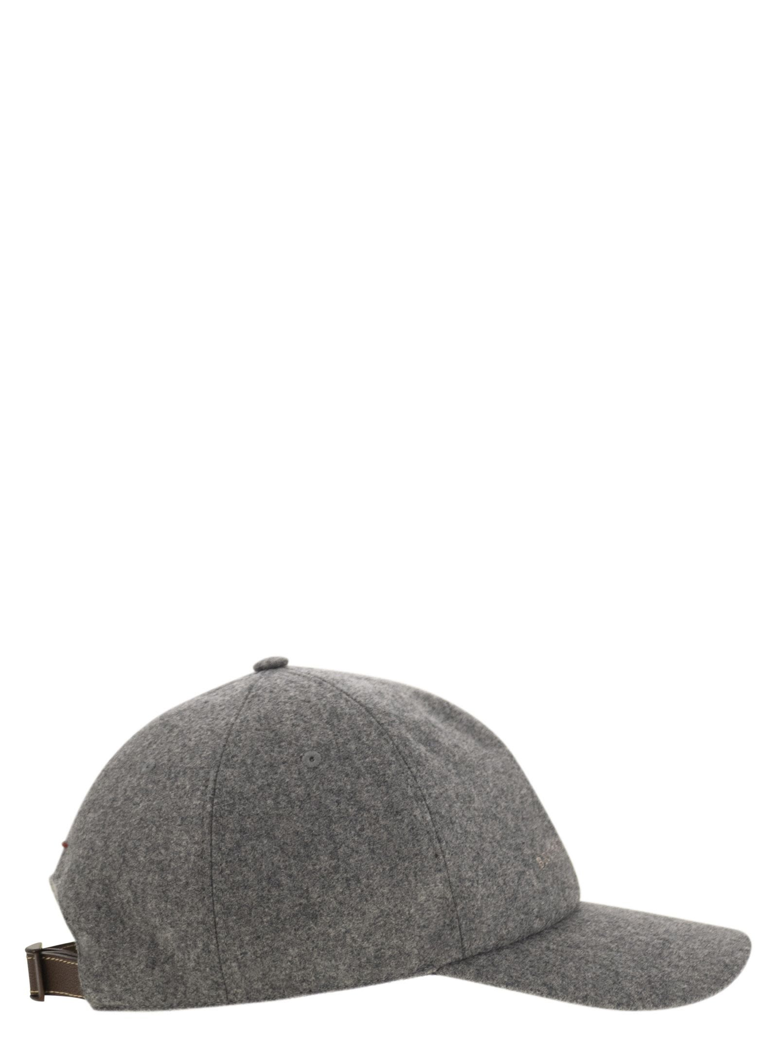 Brunello Cucinelli Men Virgin Wool Flannel Baseball Cap With Embroidery - 3