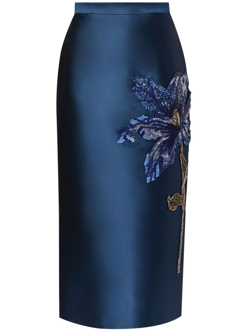 floral-appliqué silk pencil skirt - 1