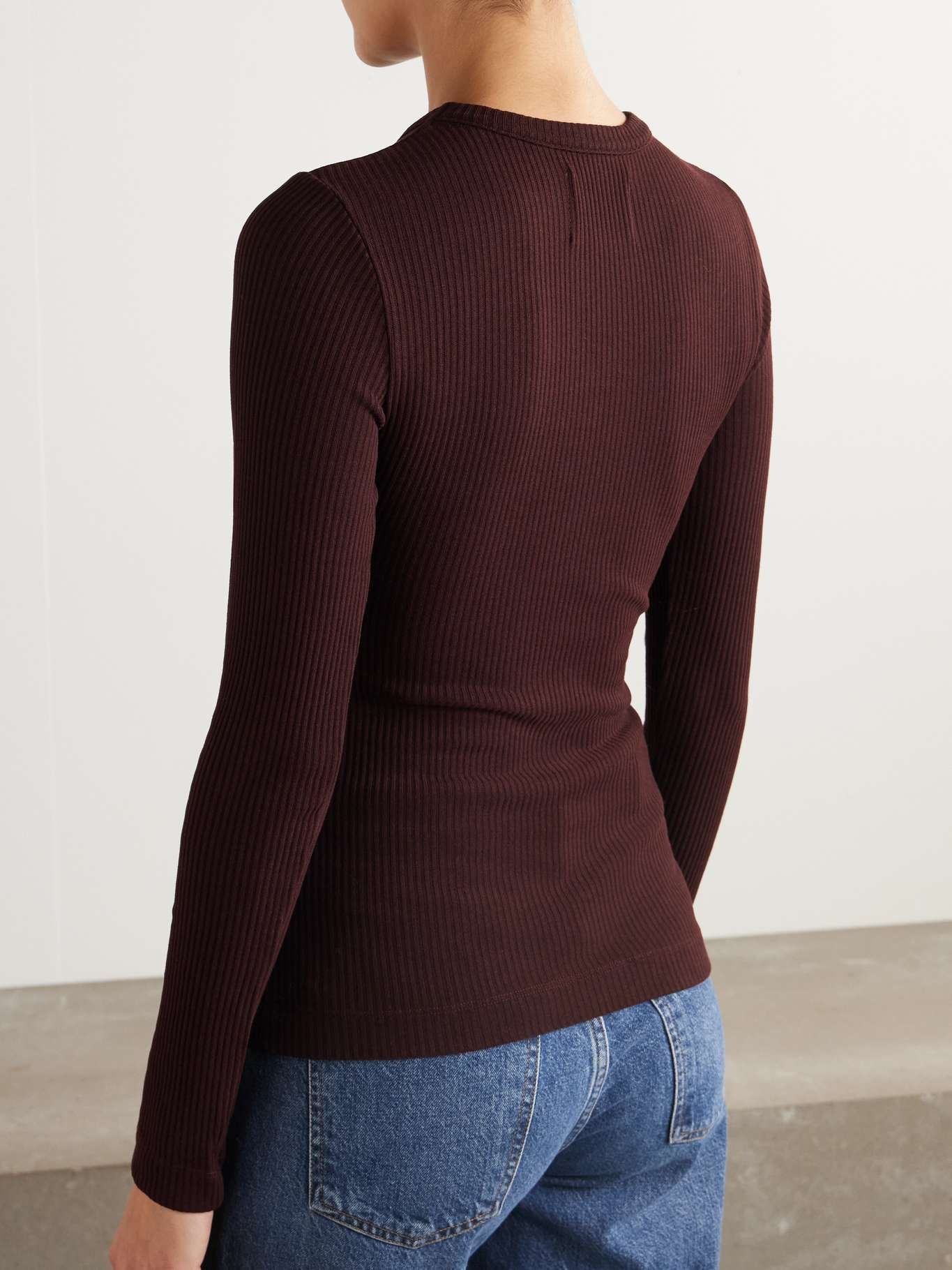 Bina ribbed Lyocell-blend T-shirt Brown - 4