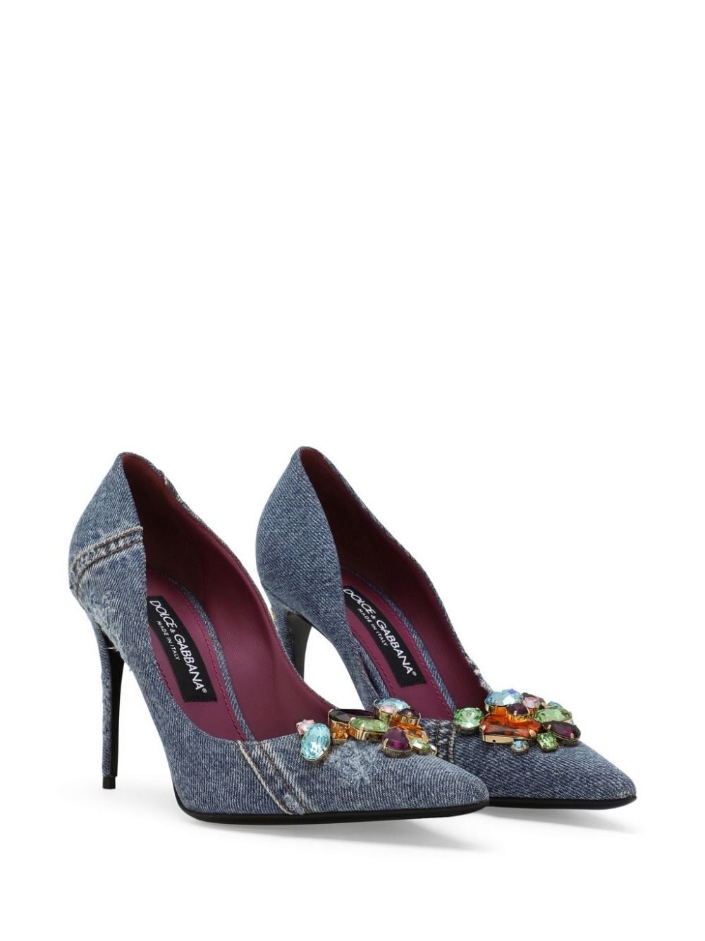 denim-patchwork leather pumps - 2