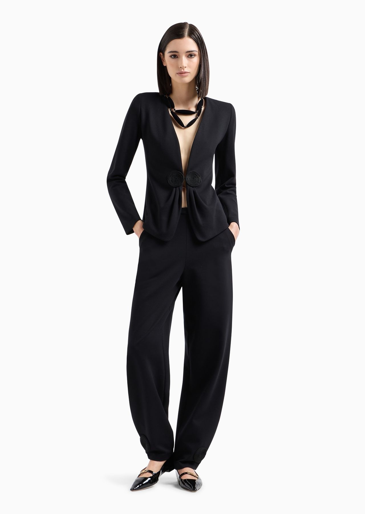 Stretch Milano-stitch fabric trousers with pleat at the hem - 4