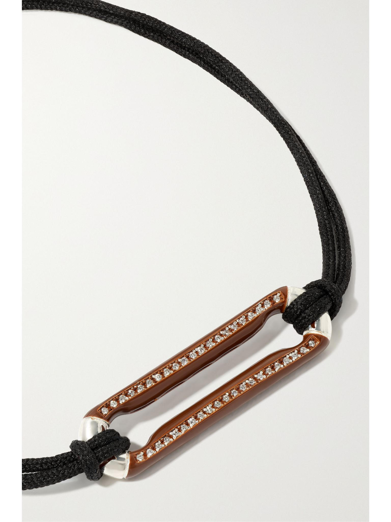 Sterling silver, cord, enamel and diamond bracelet Black - 4