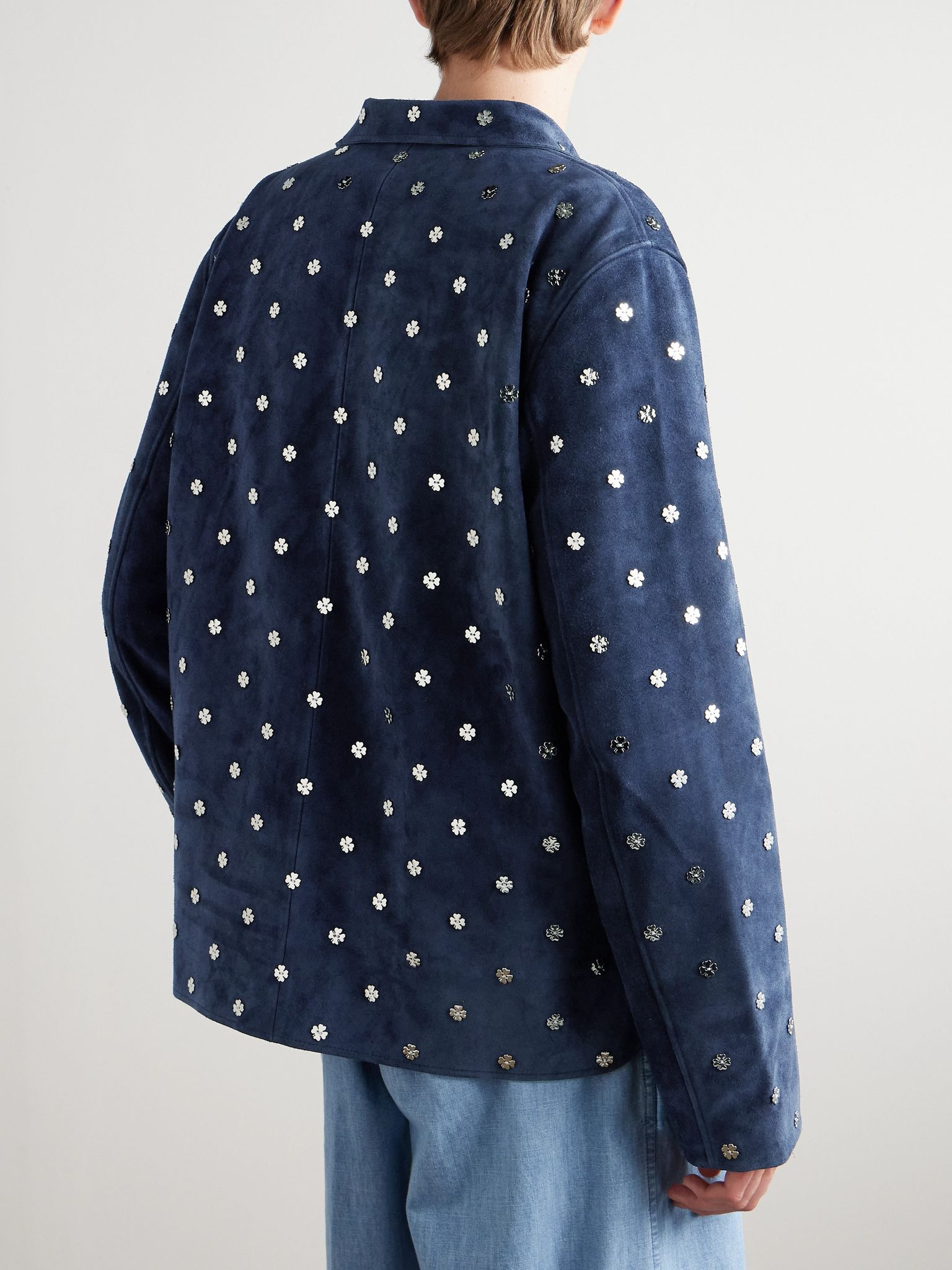 Clover Embellished Suede Overshirt Navy - 3