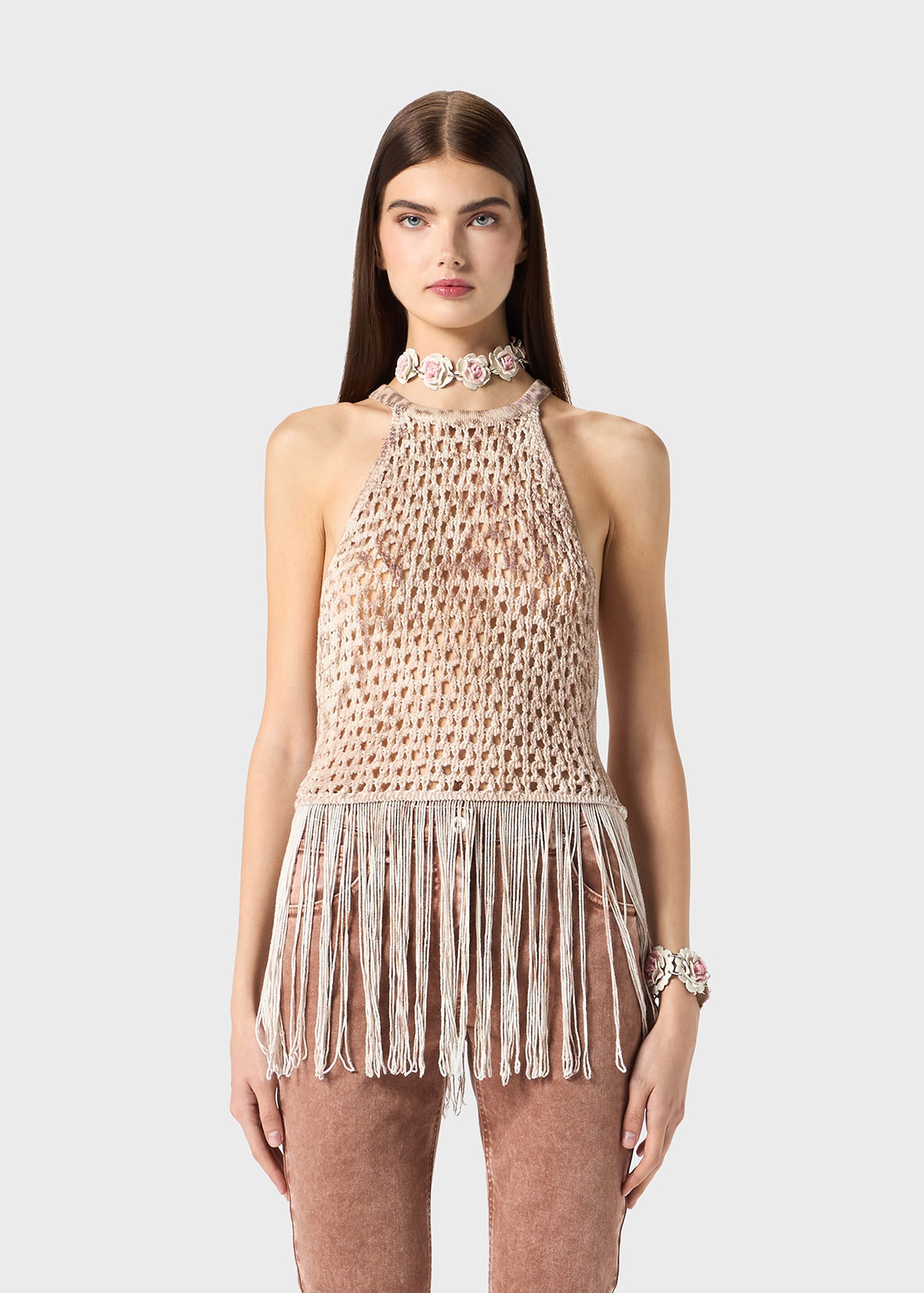 PRINTED KNIT TOP WITH FRINGES - 3