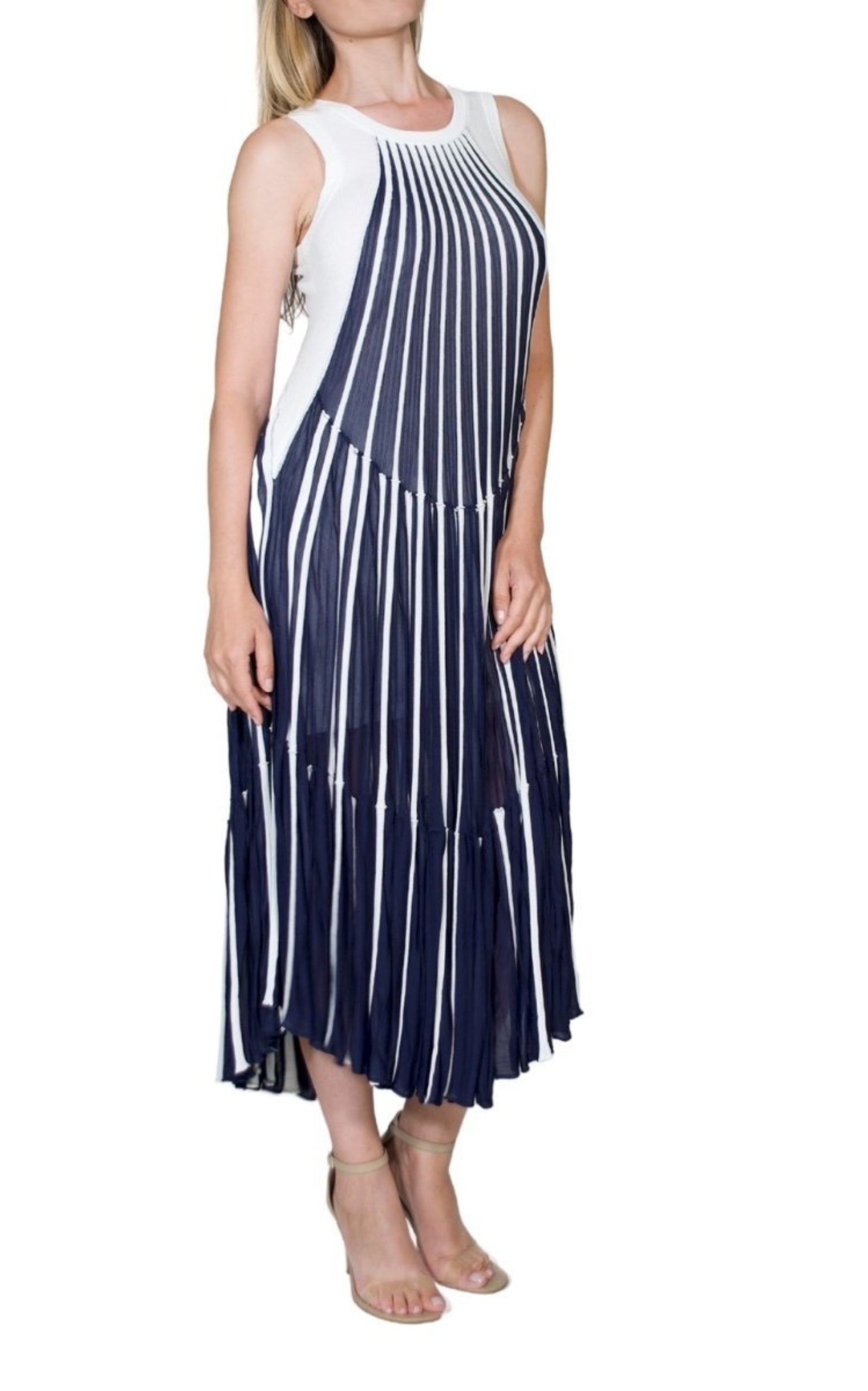 Vertical Stripe Midi Dress - 4