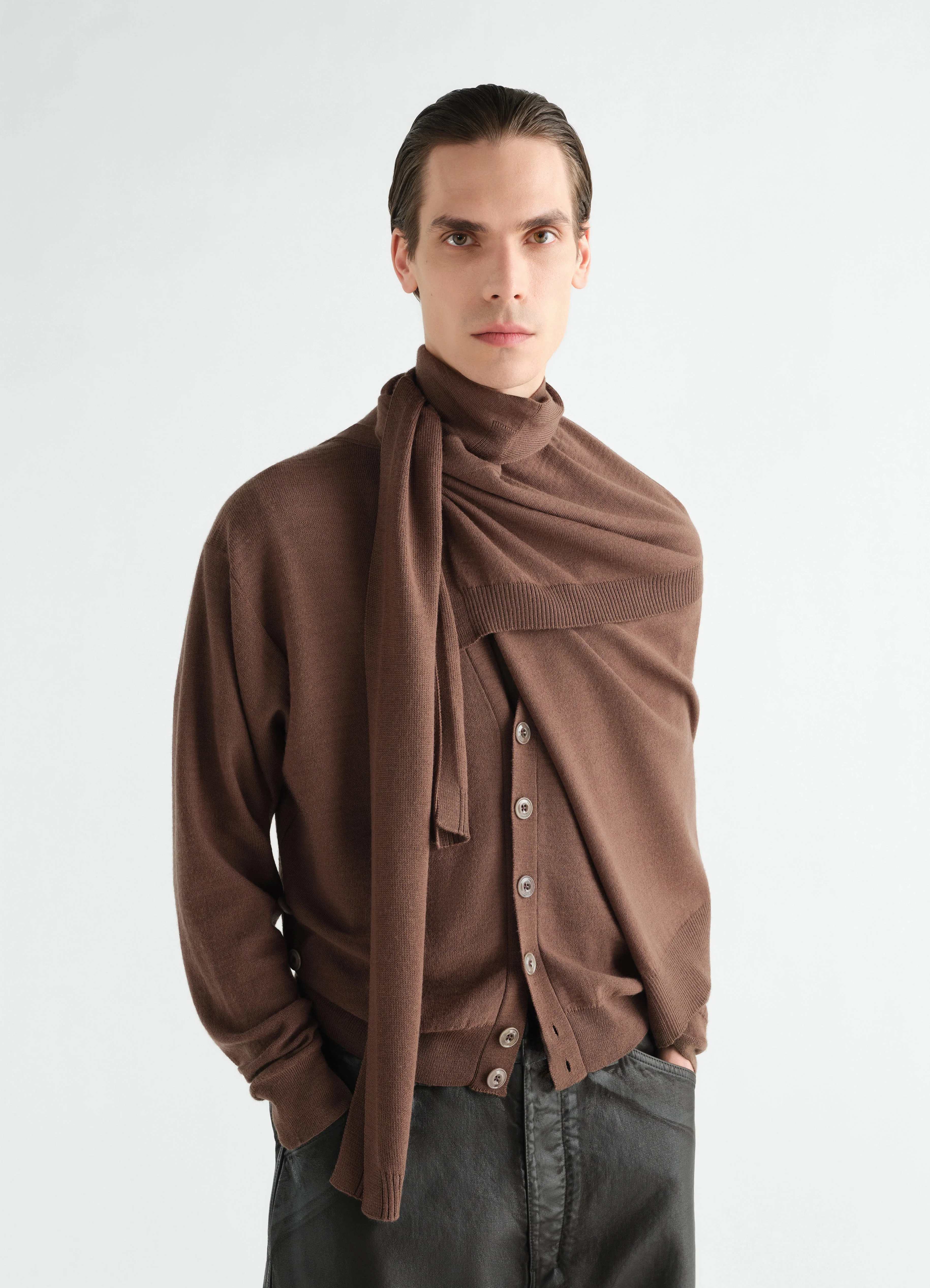 TROMPE L'OEIL SCARF IN MERINO BLEND - 1