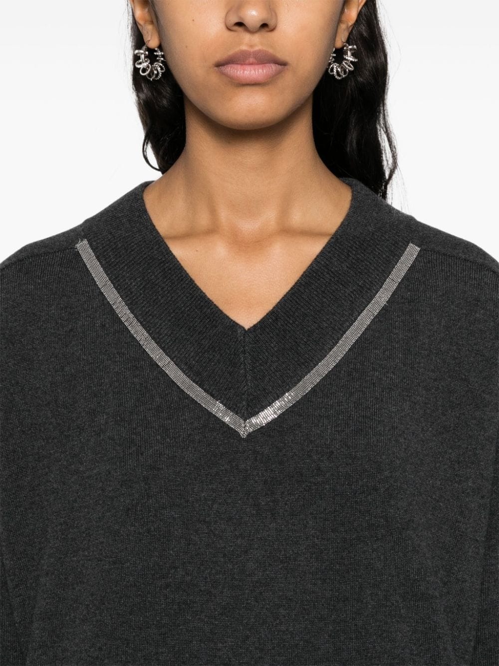 Monili-chain V-neck jumper - 5