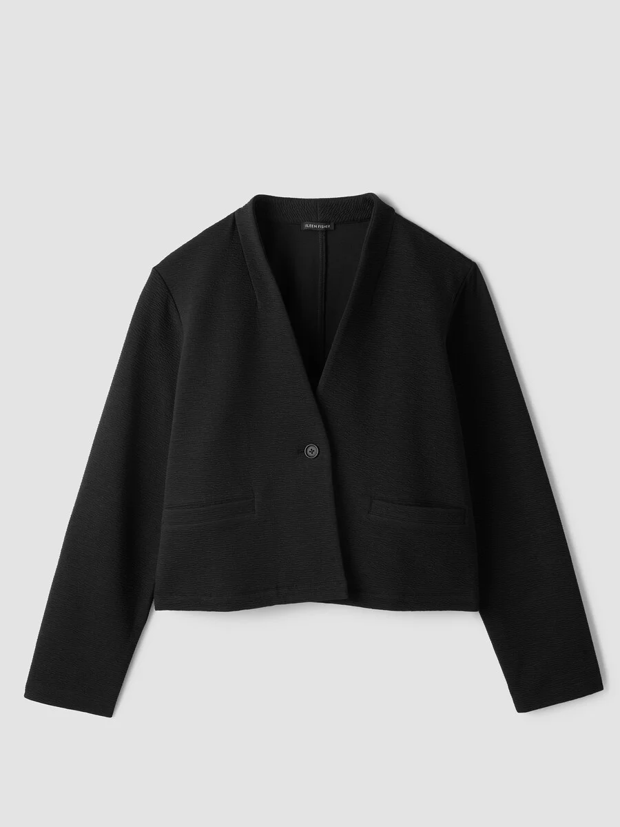 Textured Cotton Doubleknit High Collar Jacket - 1