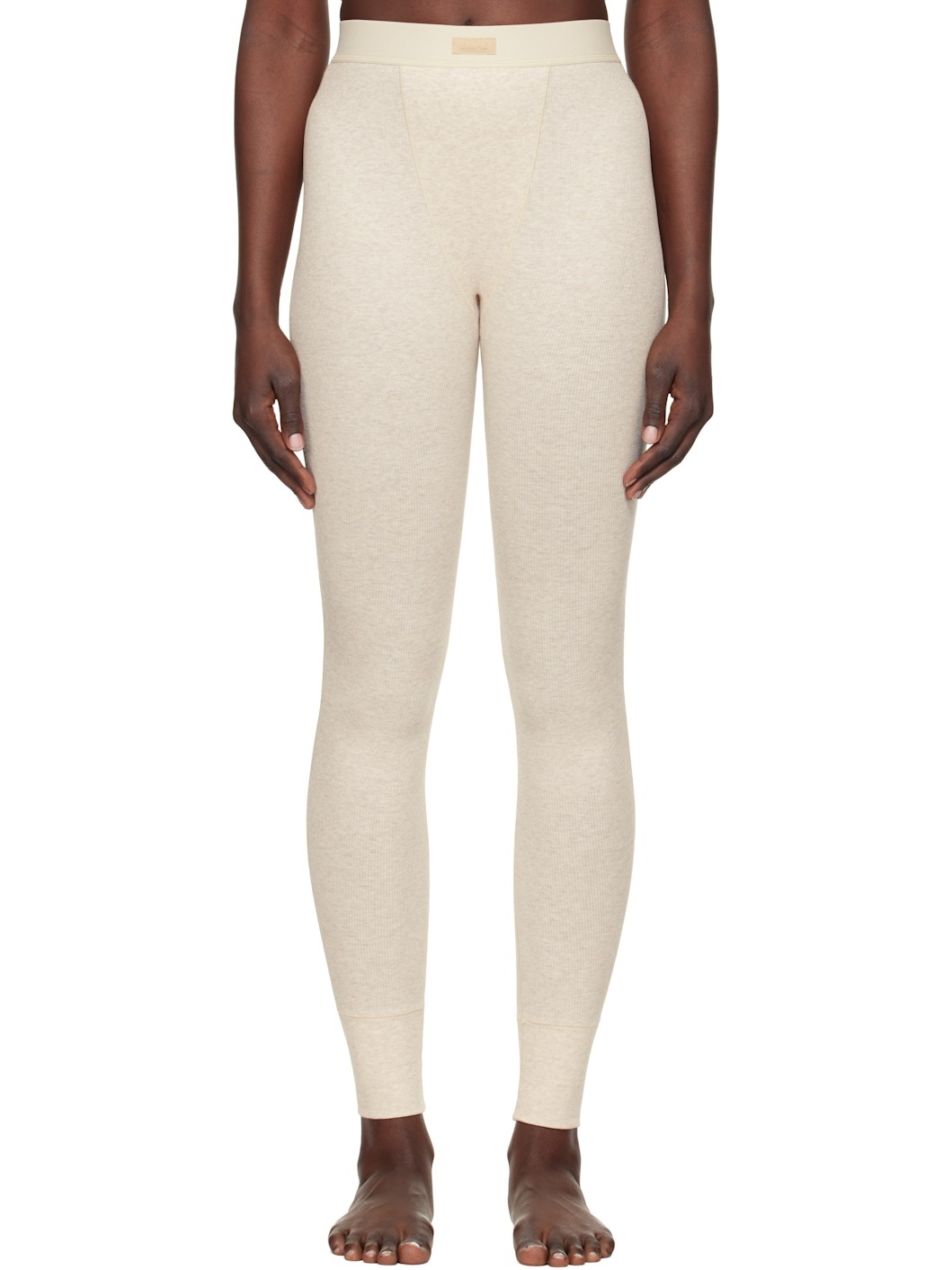 Beige Cotton Rib Leggings - 1