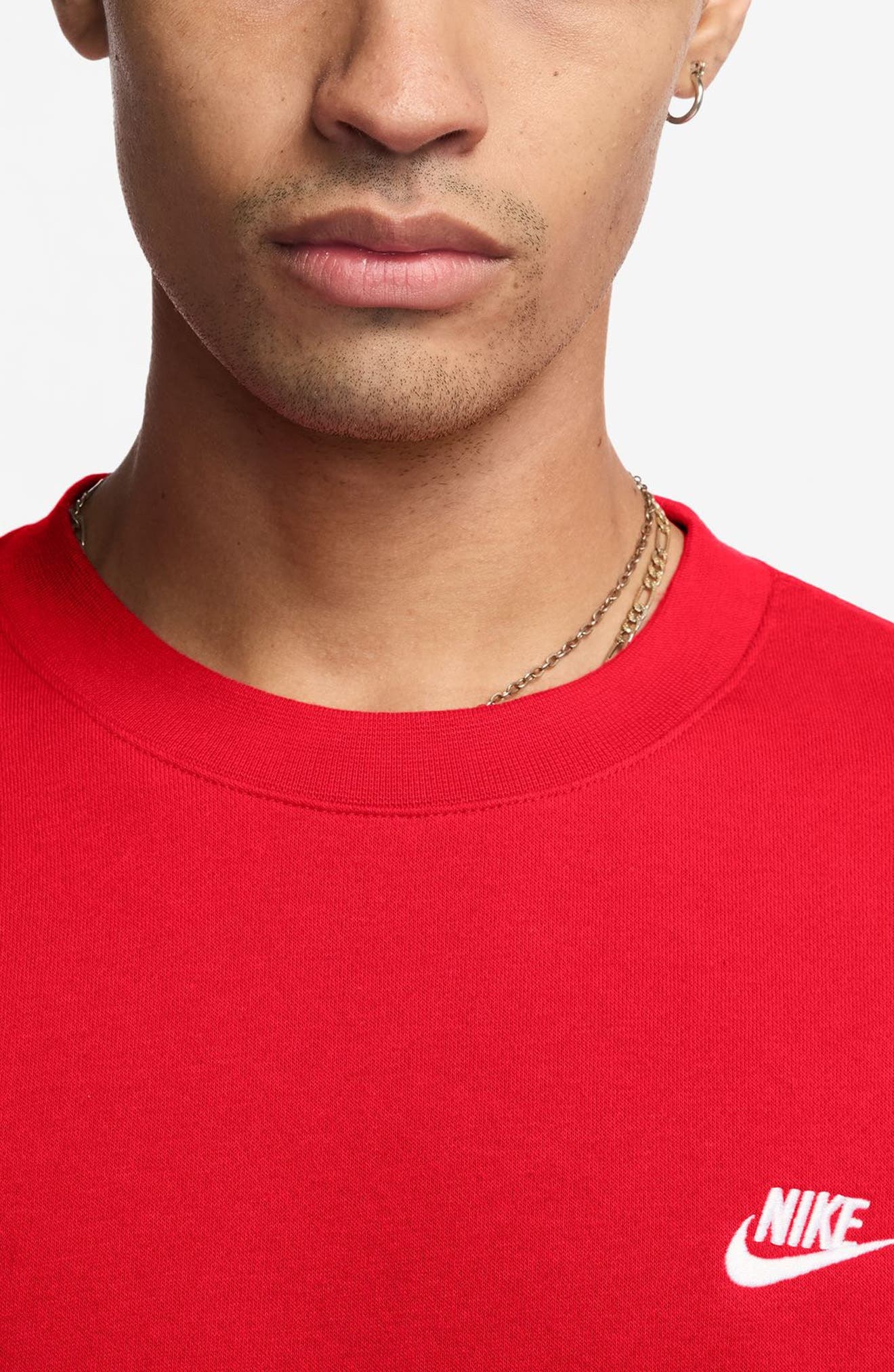 Nike Club Brushed Fleece Crewneck Sweatshirt in University Red/White at Nordstrom - 3