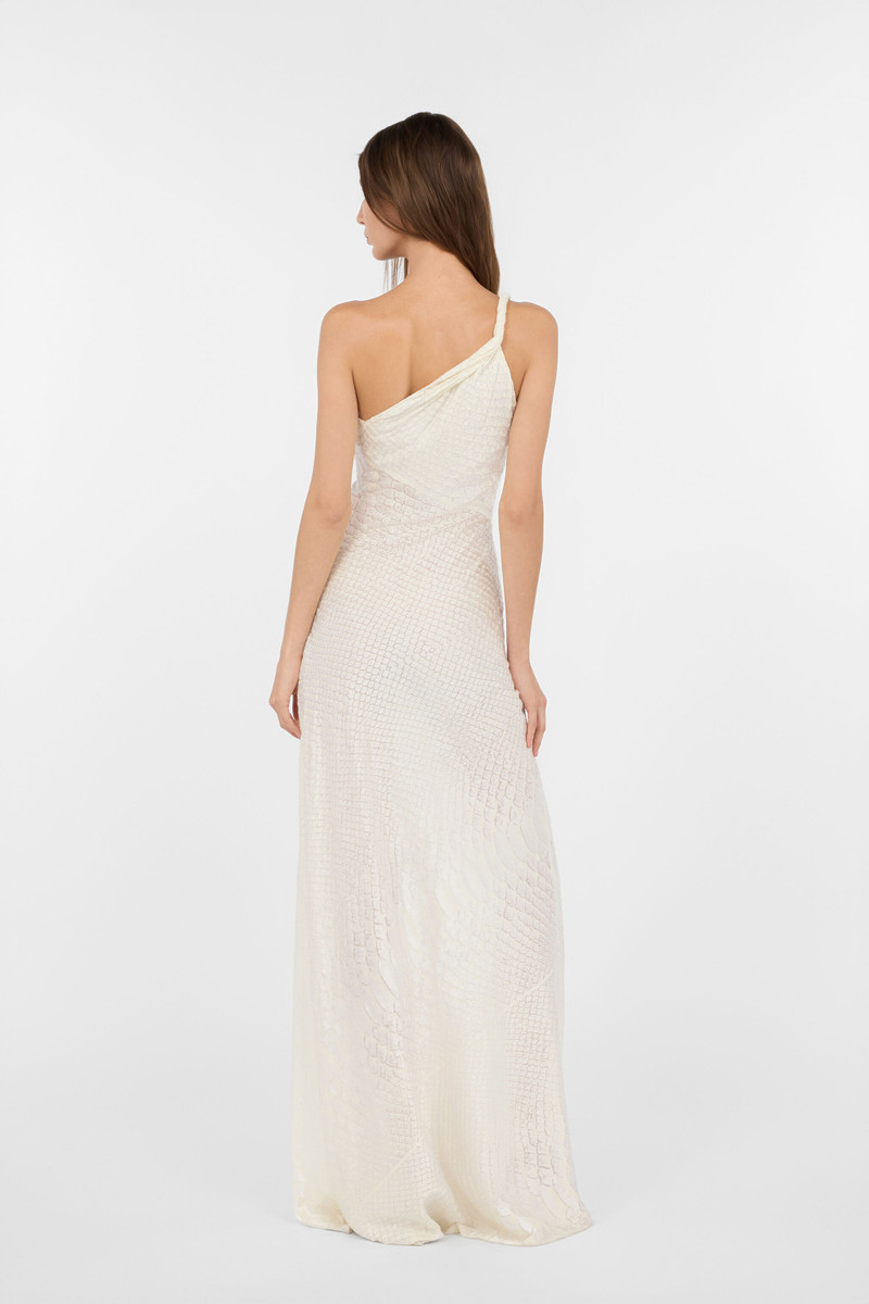 White One-Shoulder Dress with Scale Print 4