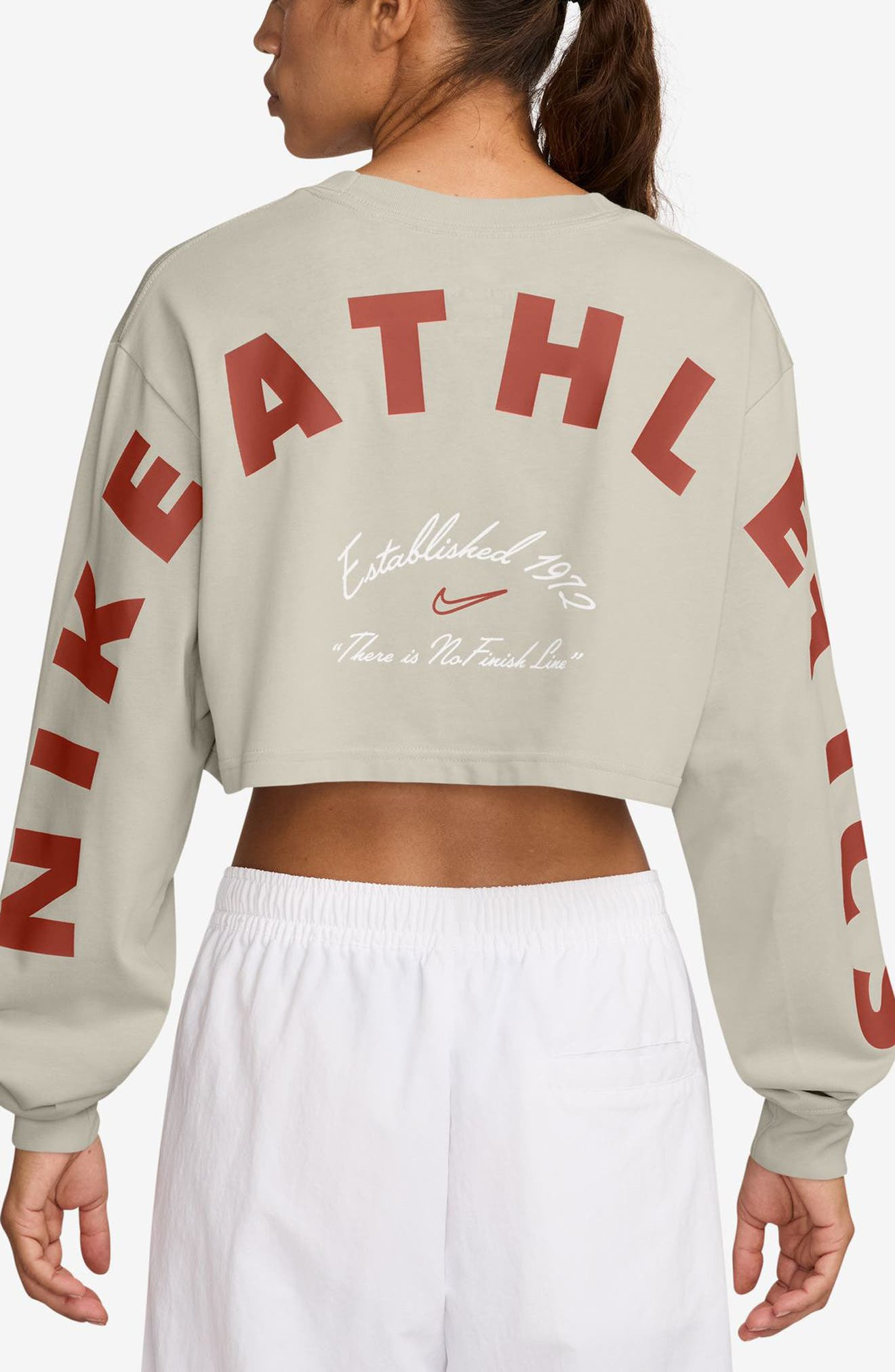 Nike Sportswear Long Sleeve Crop T-Shirt in Light Bone at Nordstrom - 2