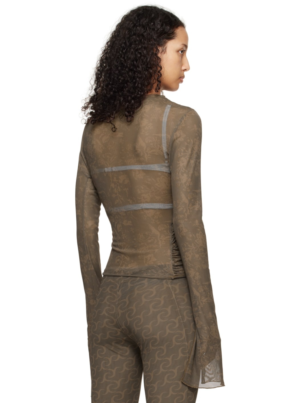 Khaki Draped Long Sleeve T-Shirt - 3