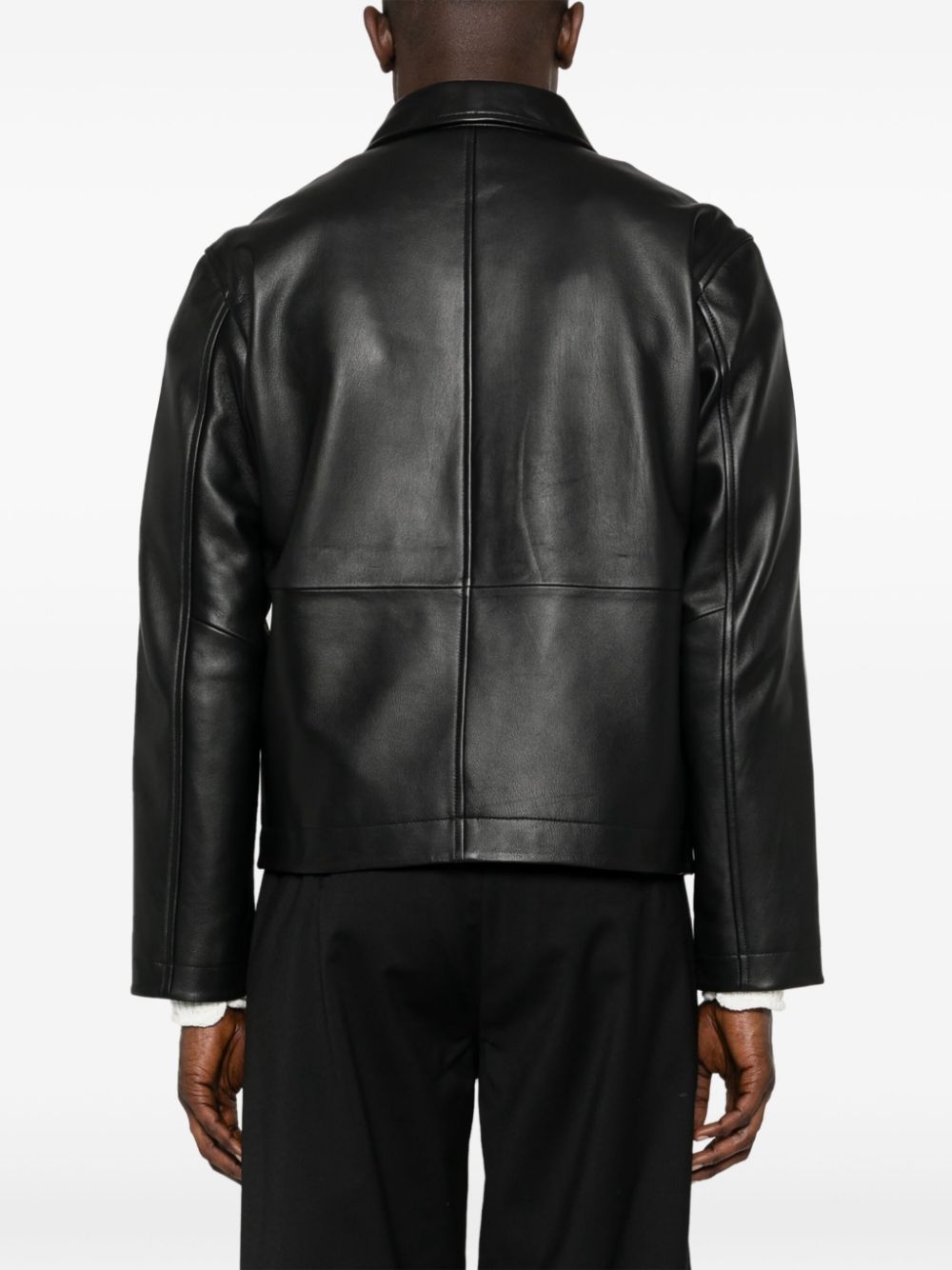 zip-up leather jacket - 4