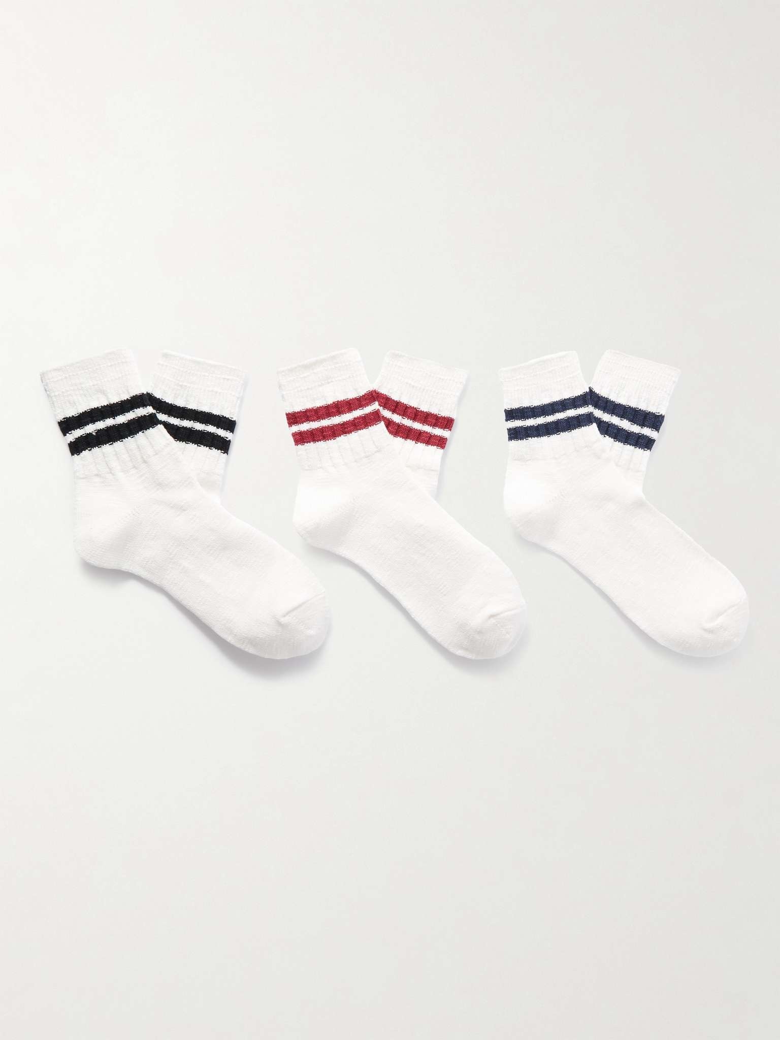 Slub Line Q Three-Pack Ribbed Striped Cotton-Blend Socks - 1