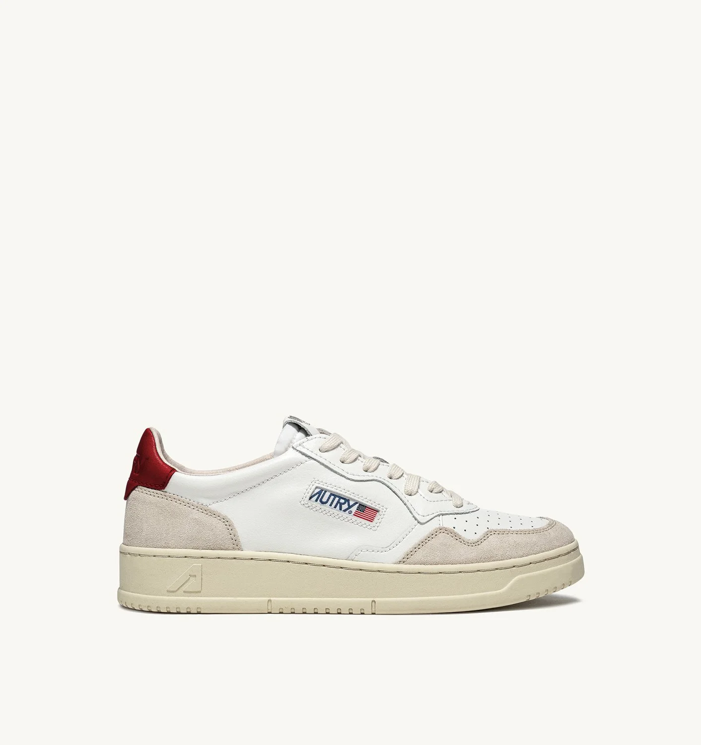 MEDALIST LOW SNEAKERS IN WHITE AND RED LEATHER AND BEIGE SUEDE - 1