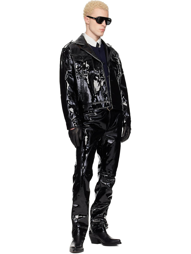 ERNEST W. BAKER Black Leather Military Bomber Jacket outlook