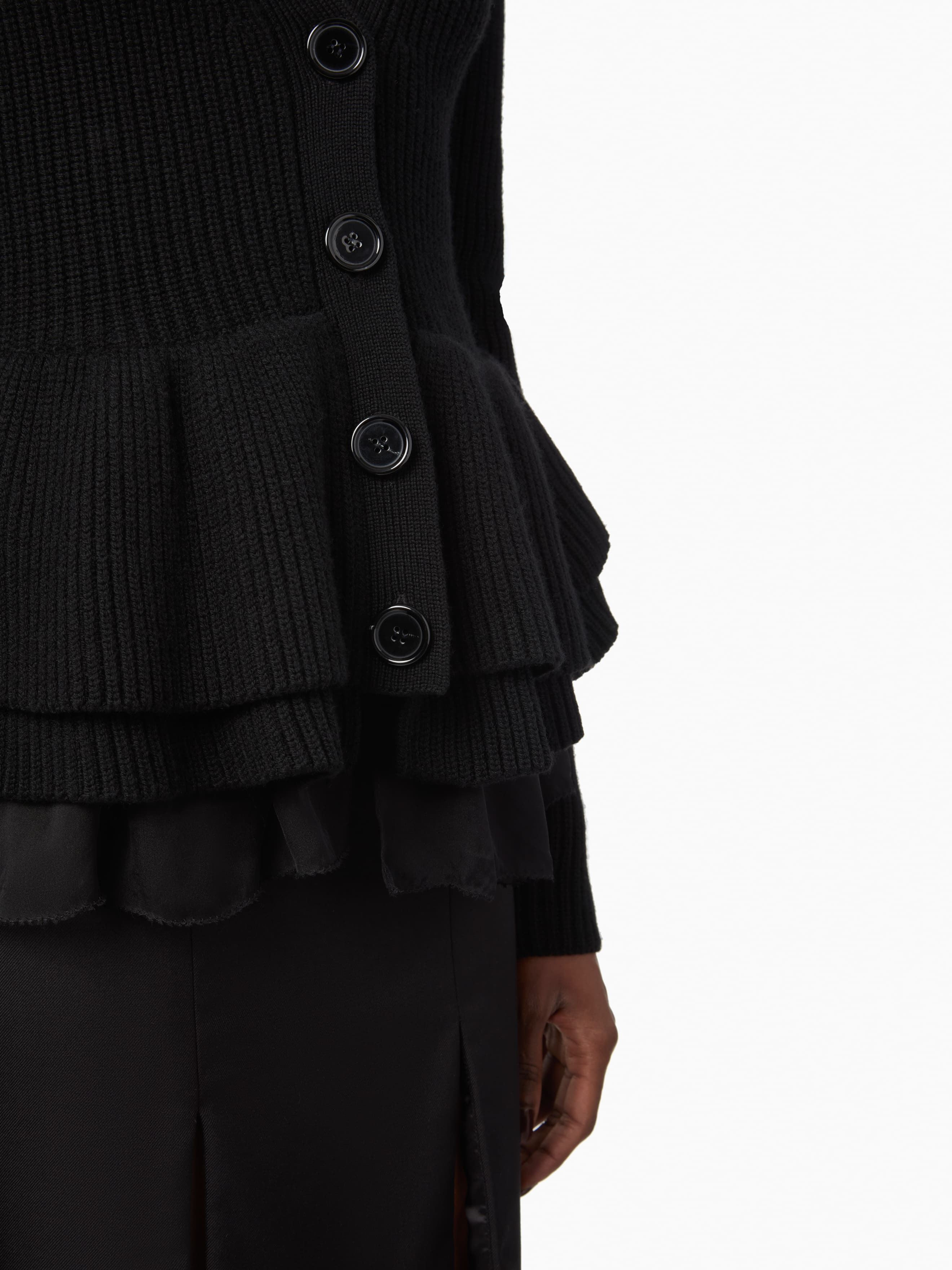 Wool Cardigan With Ruffled Peplum - 3