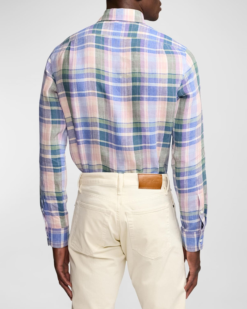 Men's Serengeti Plaid Linen Button-Down Shirt 4