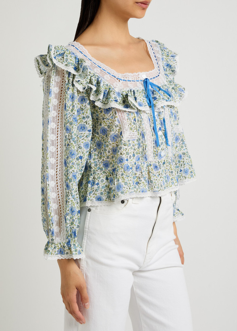 RIXO Rixo Oceana Floral-print Ruffled Cotton Blouse outlook