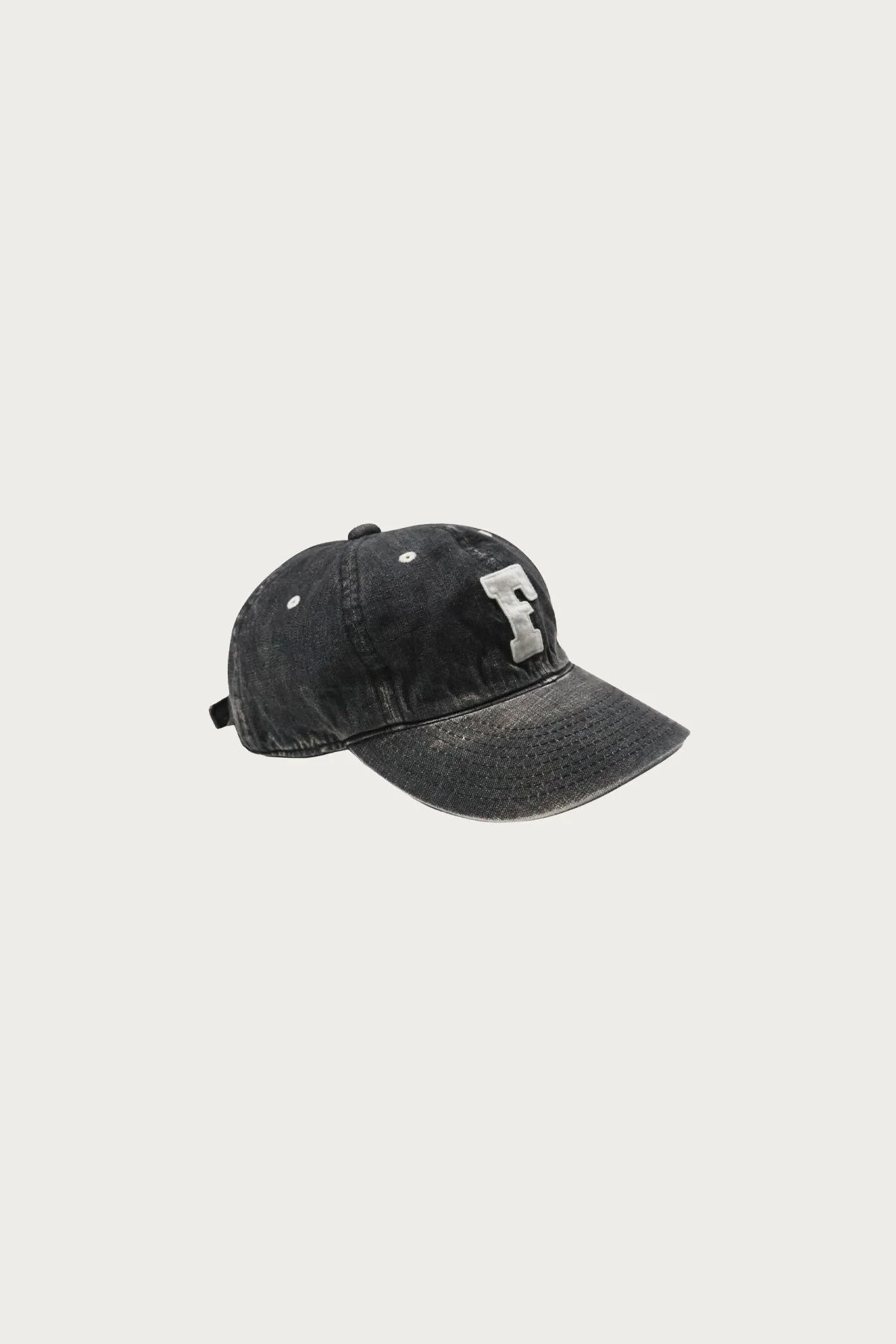 6 Panel Denim Baseball Cap "F" Patch - Black Vintage Wash - 1