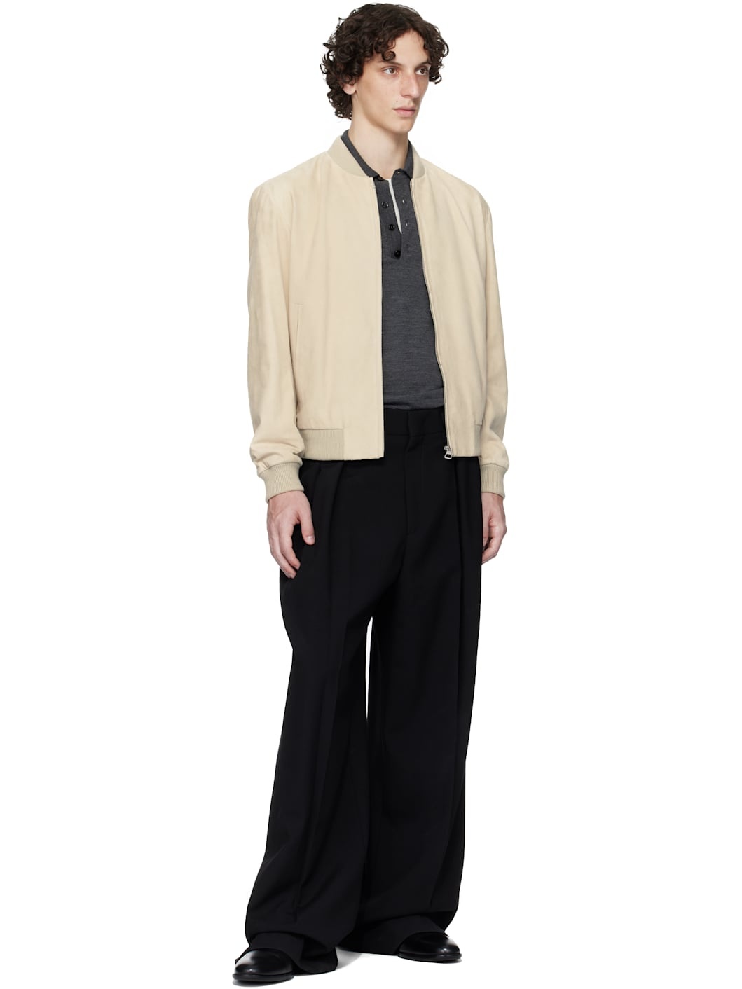 Beige BECKHAM Edition Regular-Fit Suede Bomber Jacket - 4