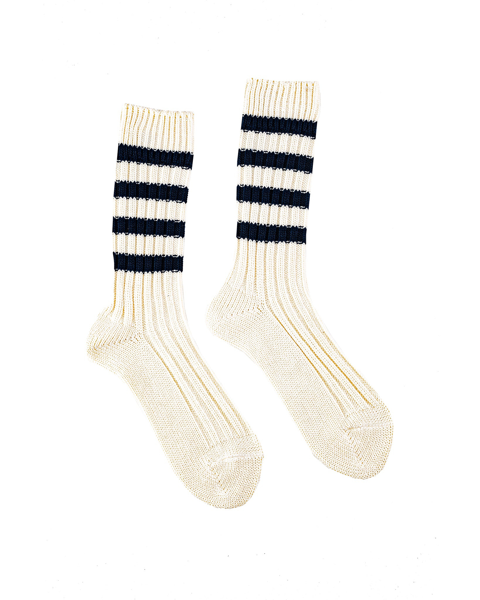 DEC-STR-IVO-NAV Decka Heavyweight Socks / Stripes - Ivory x Navy - 2