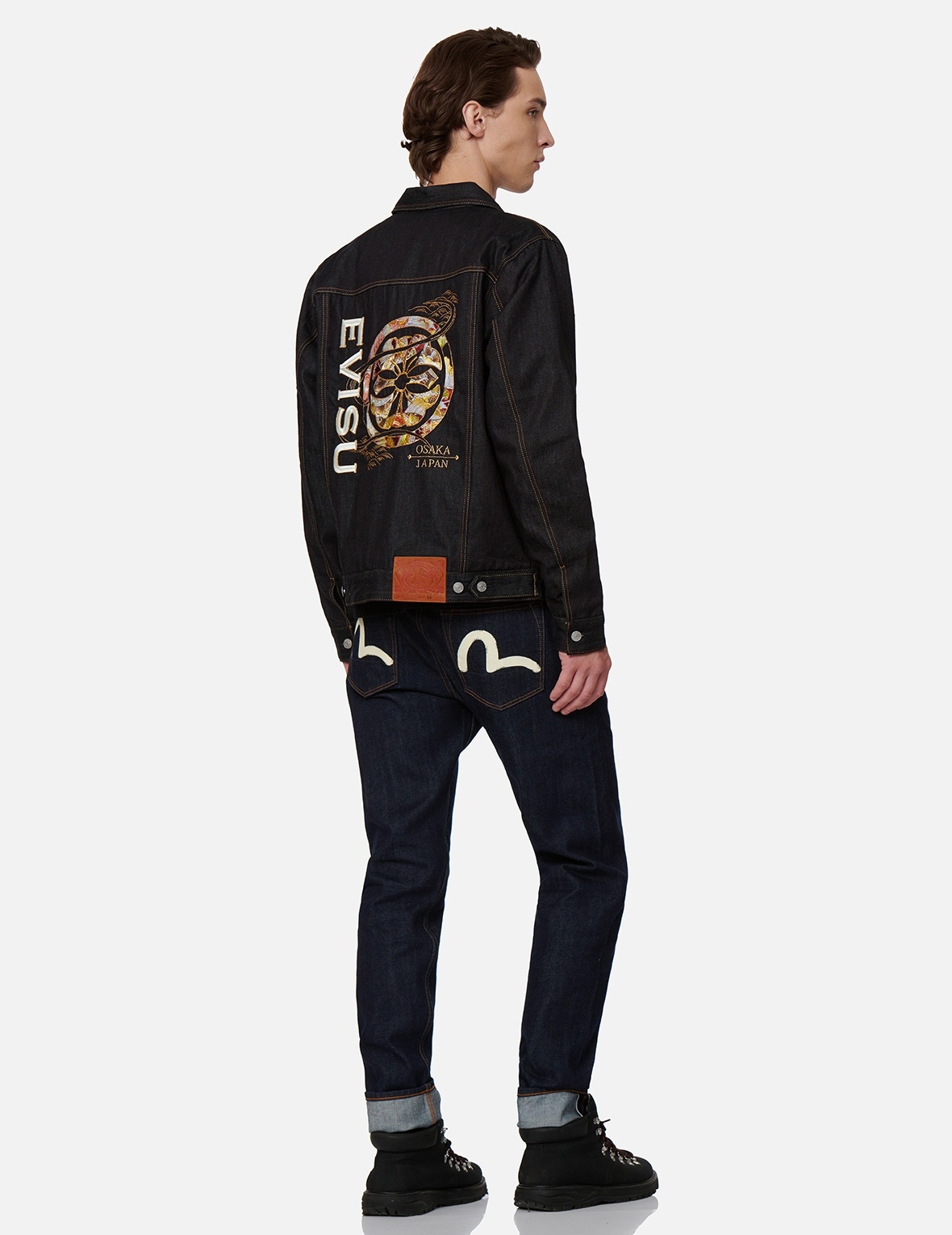 KOI-PATTERN KAMON AND LOGO EMBROIDERY DENIM JACKET - 3