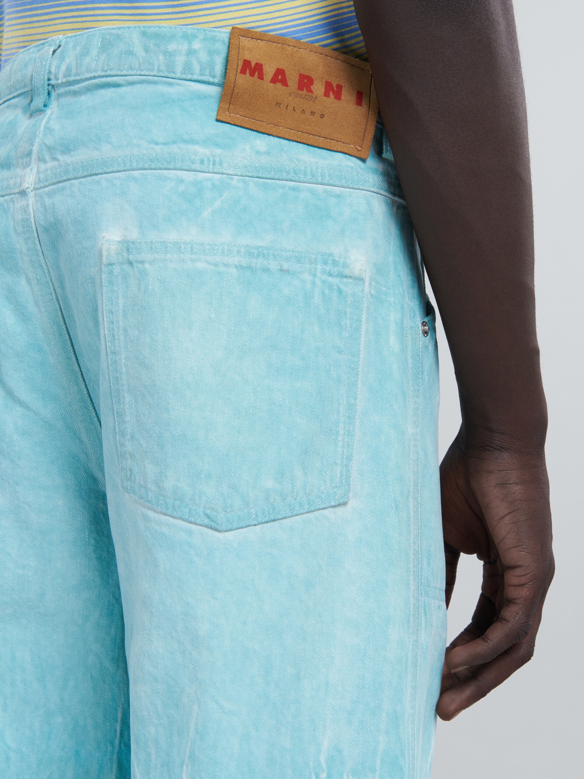 LOOSE TROUSERS IN TURQUOISE COTTON DRILL - 4