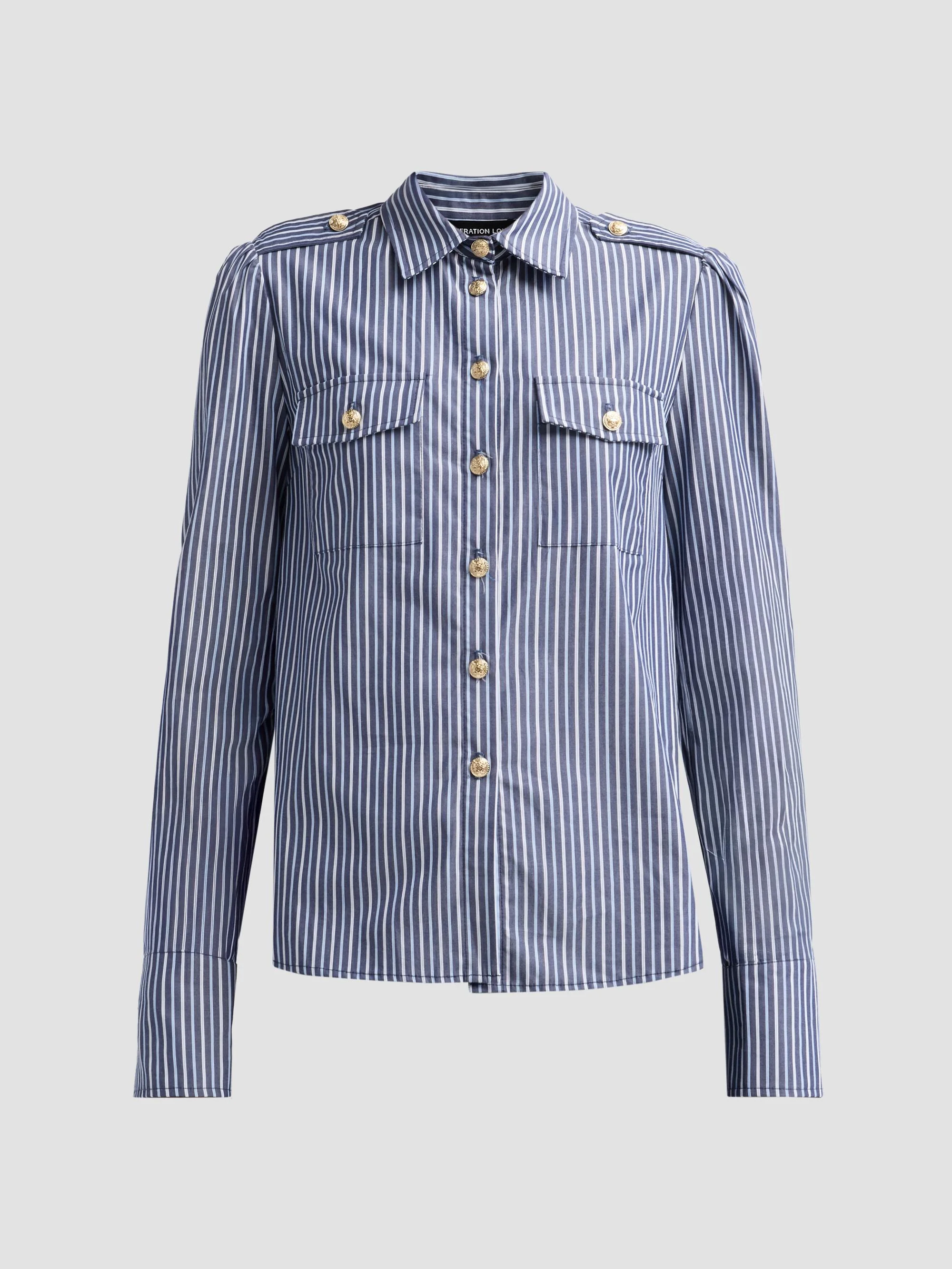 Women's Allure Striped Poplin Button-Front Shirt - Navy Stripe - 1